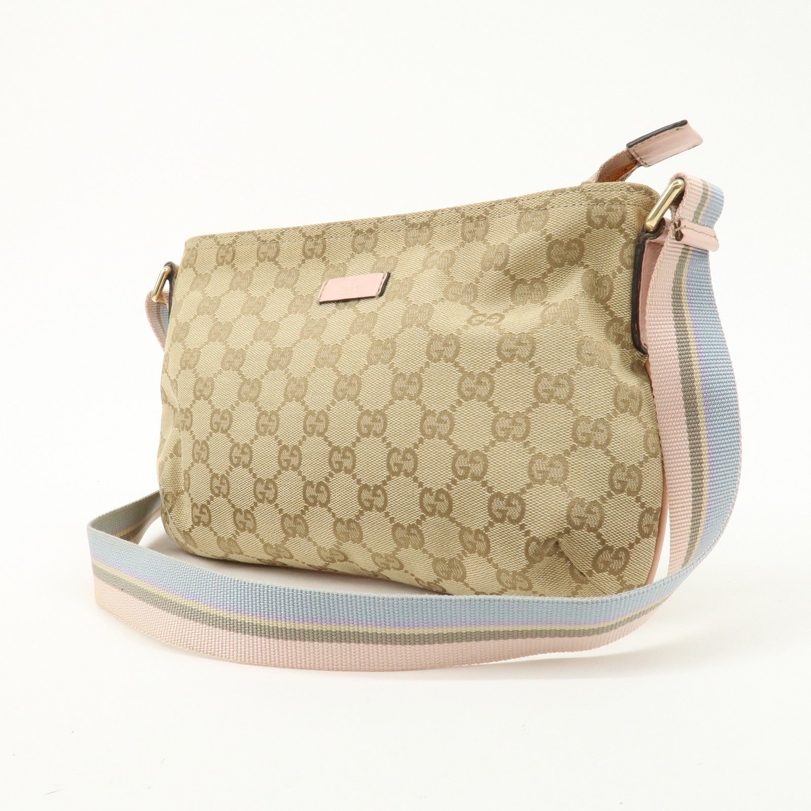 GUCCI GG Canvas Leather Shoulder Bag Beige Pink 189749