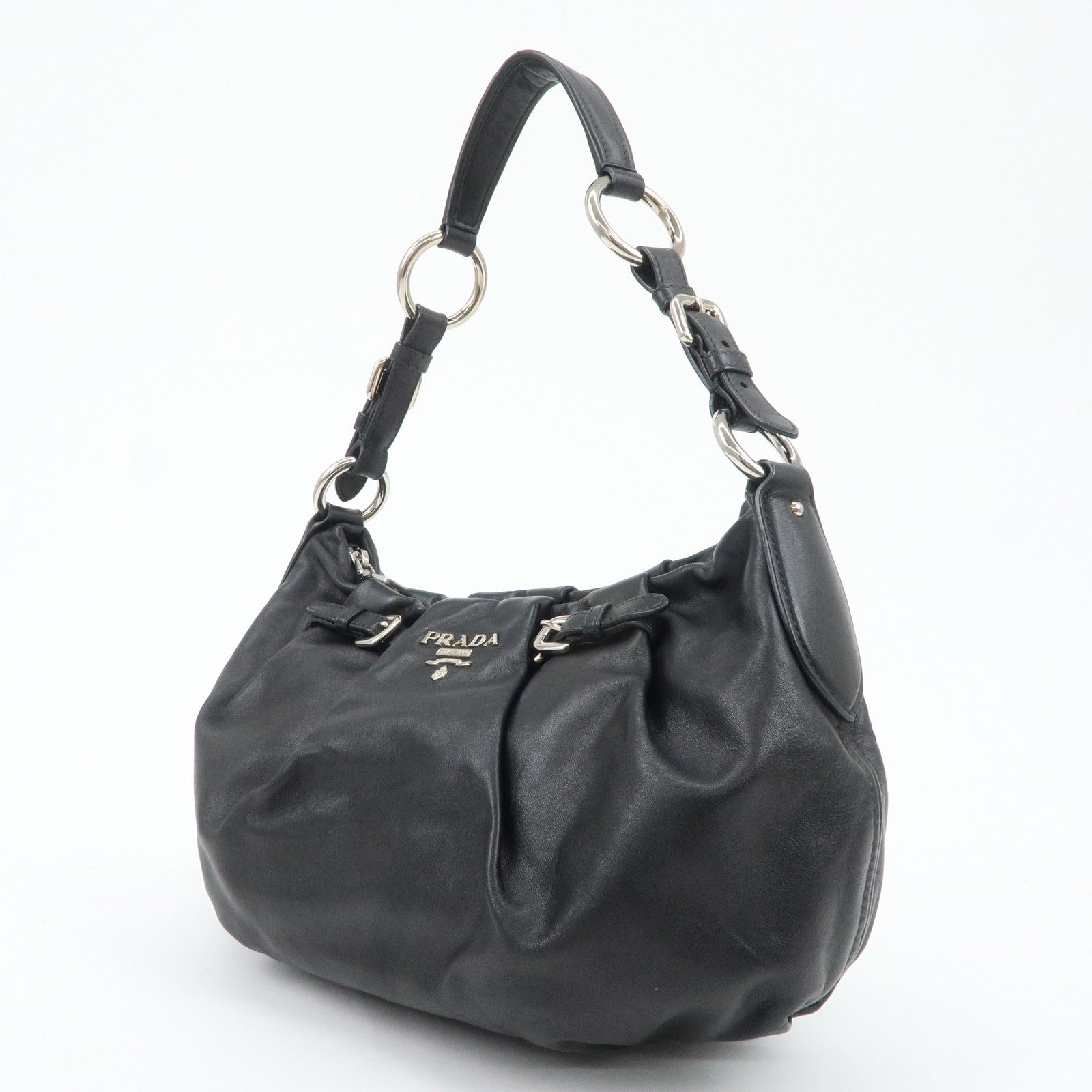 PRADA Soft Calf Leather Shoulder Bag Black BR3795