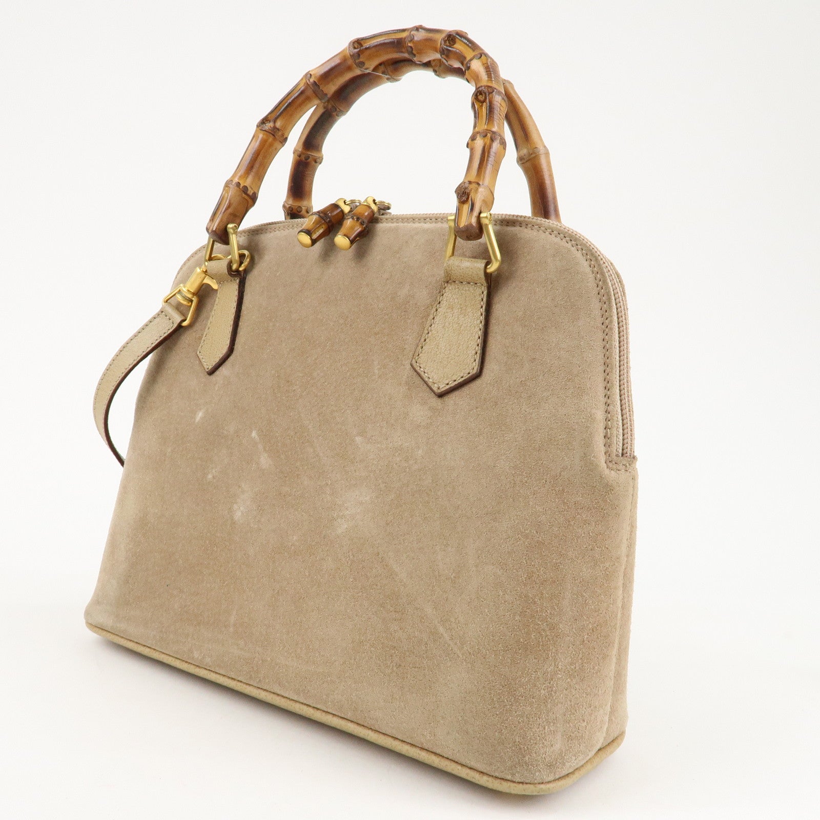 GUCCI Bamboo Suede Leather 2WAY Bag 000.2214.0290 Beige