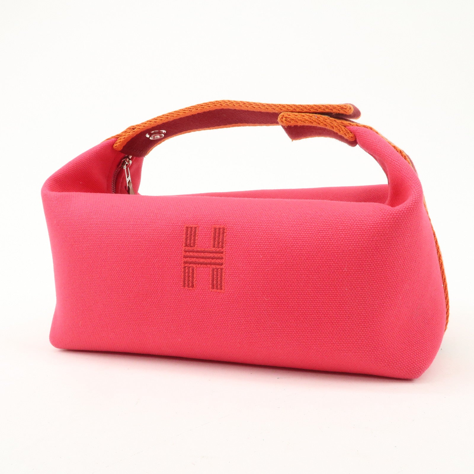 HERMES Canvas Bride A Brac PM Hand Bag Pink Bordeaux Orange Used