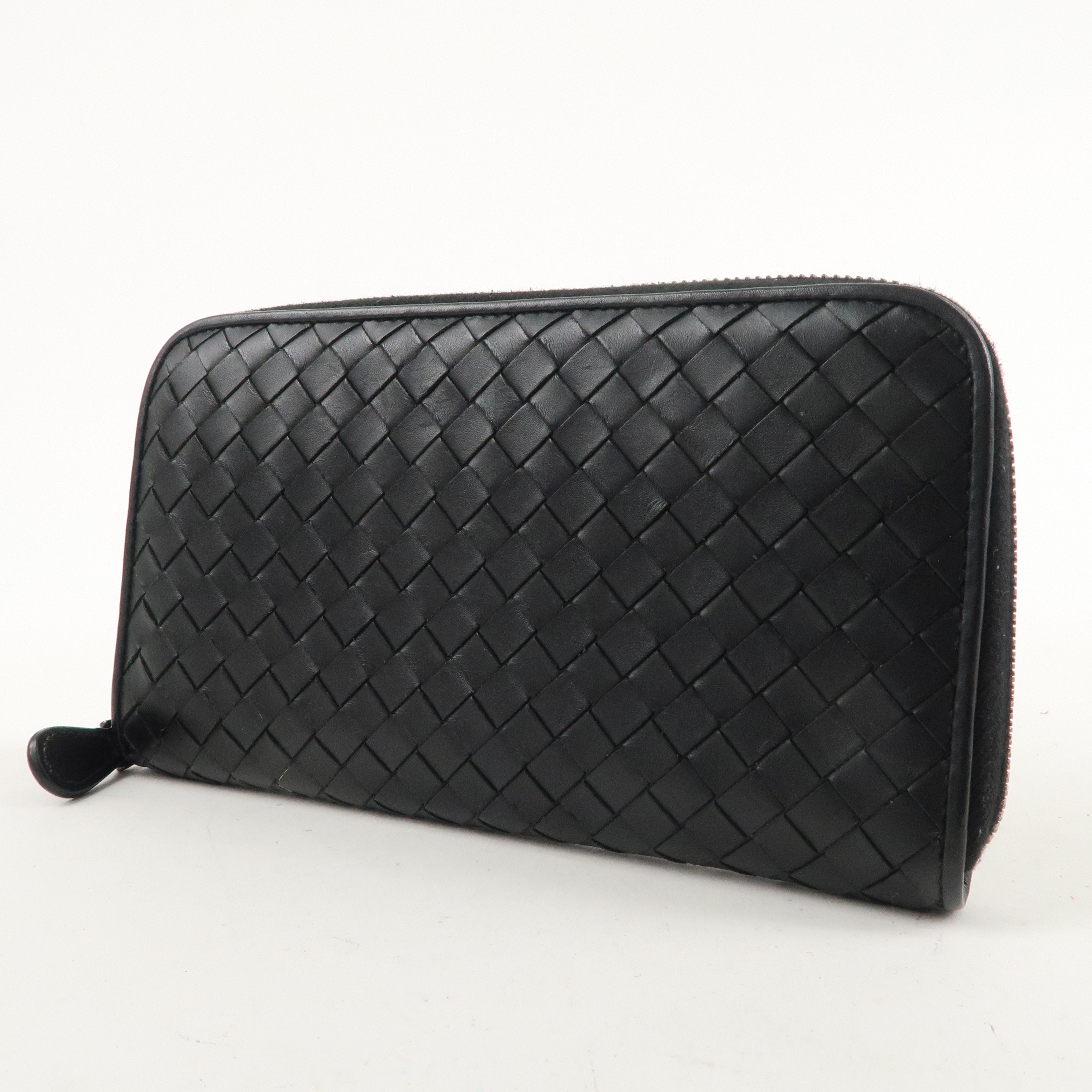 BOTTEGA VENETA Intrecciato Leather Zip Round Wallet Black 114076