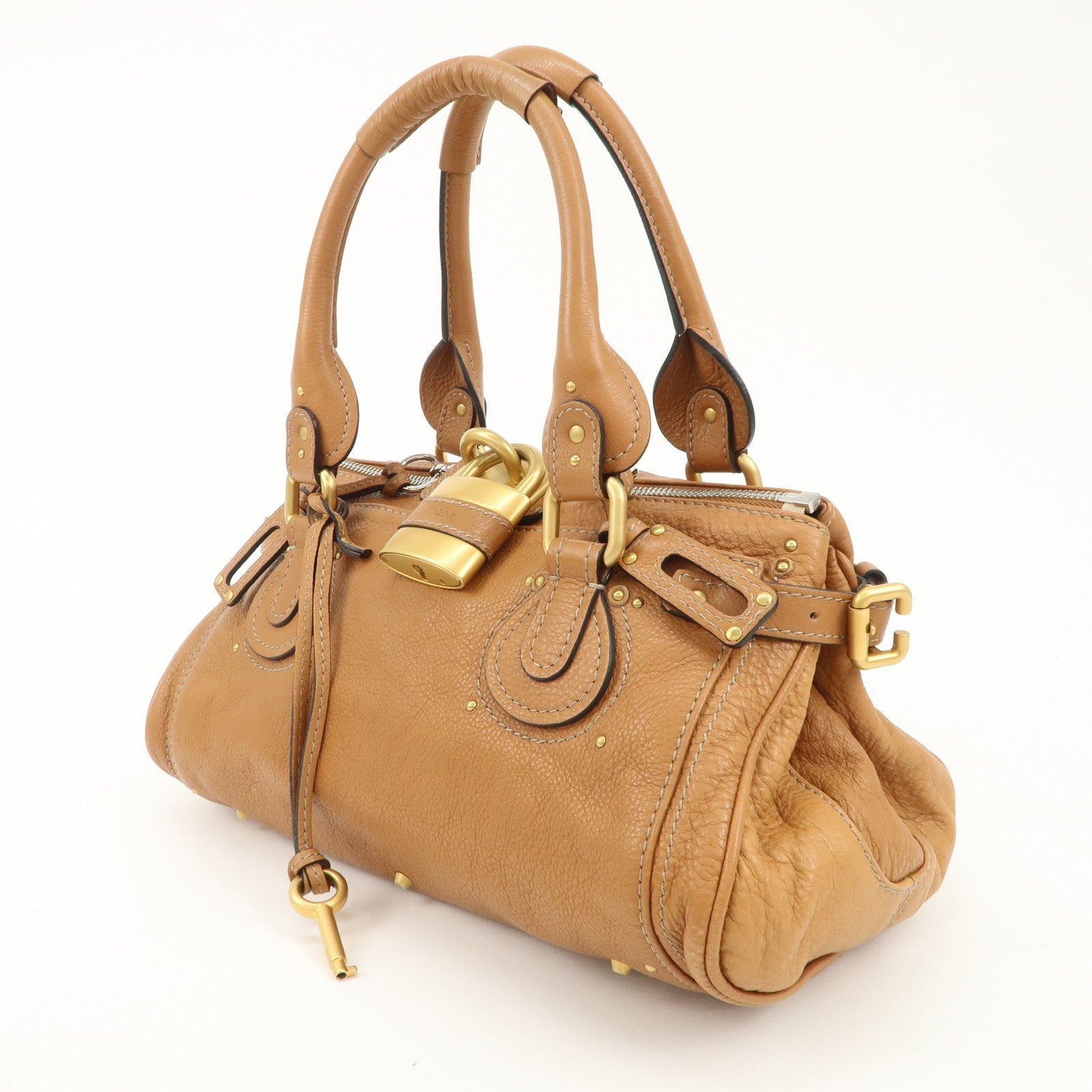 Chloe Paddington Leather Medium Hand Bag Shoulder Bag Brown Used