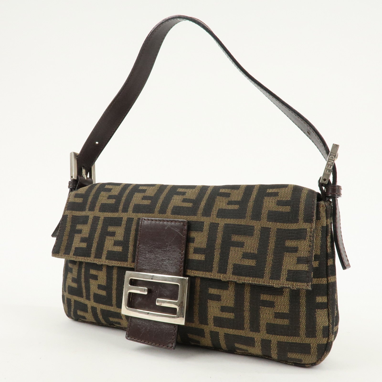 FENDI Zucca Mamma Buguette Canvas Shoulder Bag Brown Black 26424