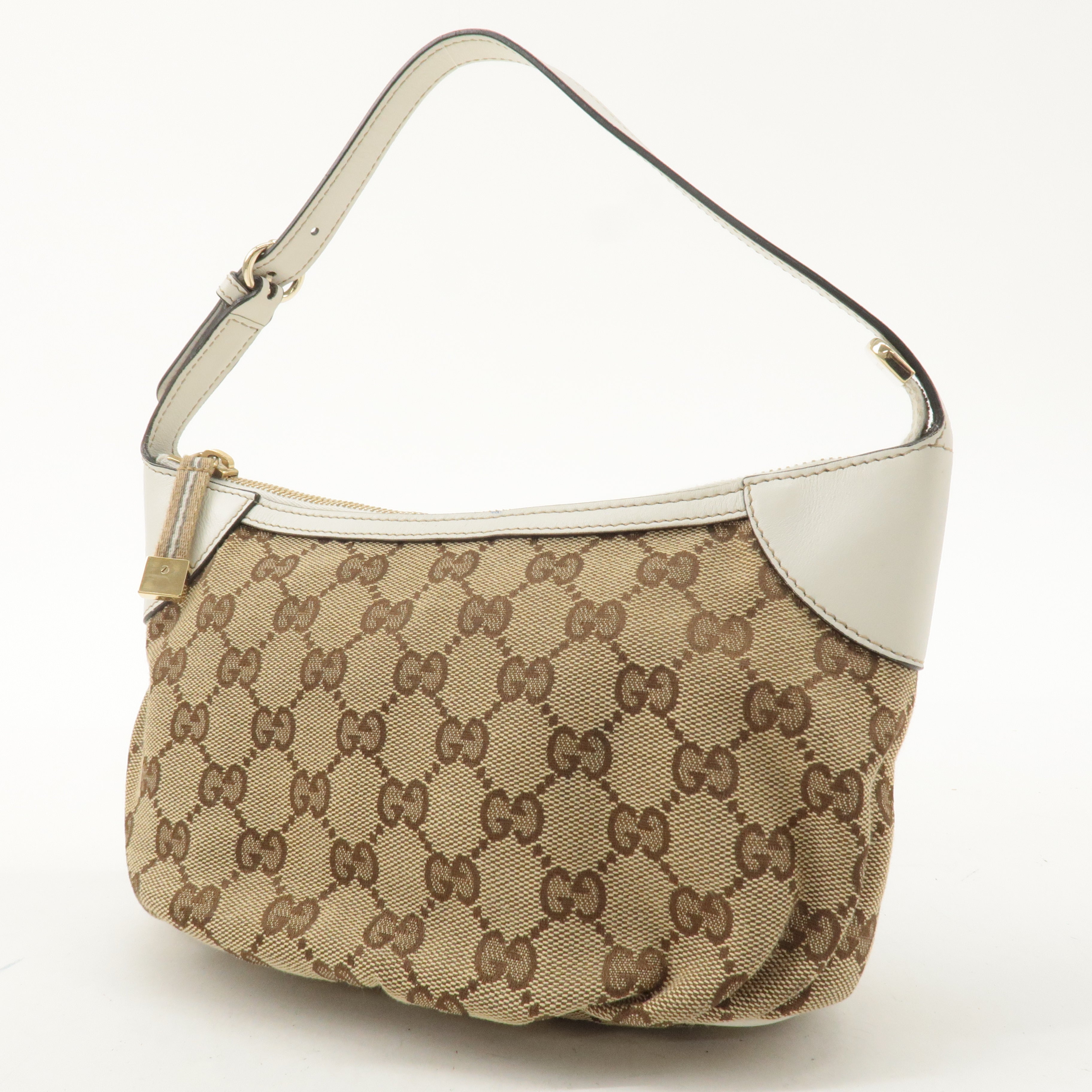 GUCCI Sherry GG Canvas Leather Shoulder Bag Beige White 224093