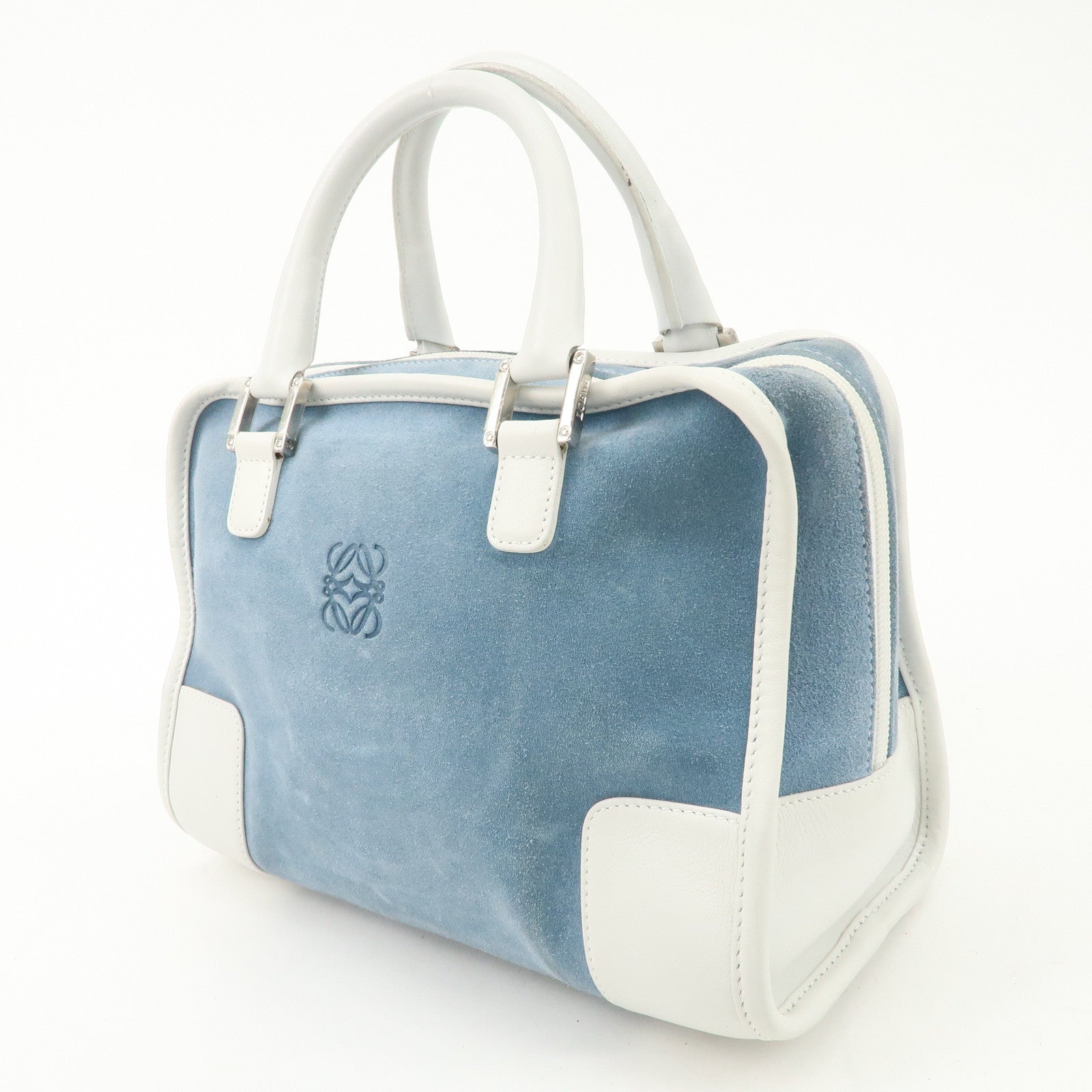 LOEWE Anagram Suede Leather Amazona 27 Hand Bag White Blue Used
