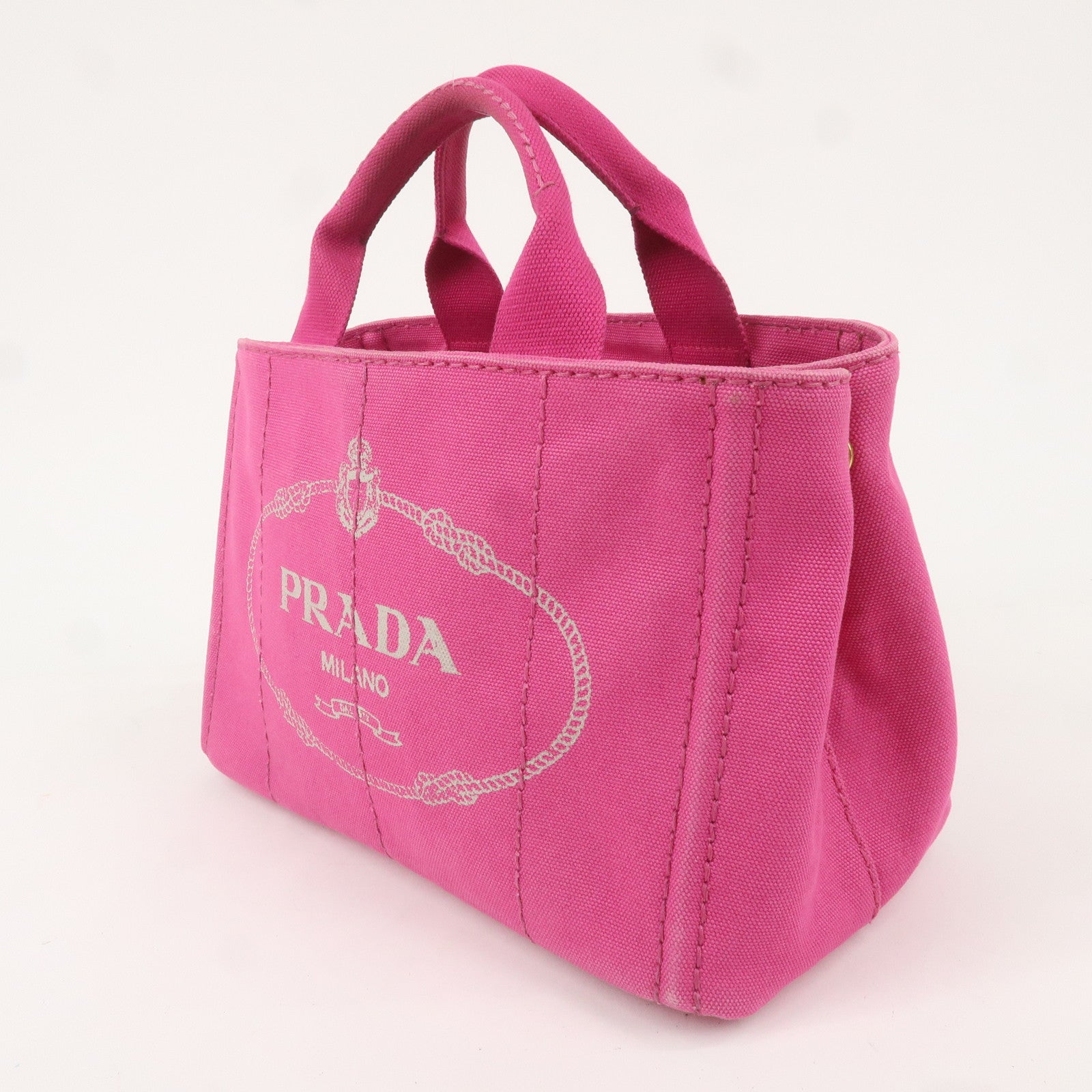 PRADA Logo Canapa Mini Canvas Hand Bag Tote Bag Pink BN2439