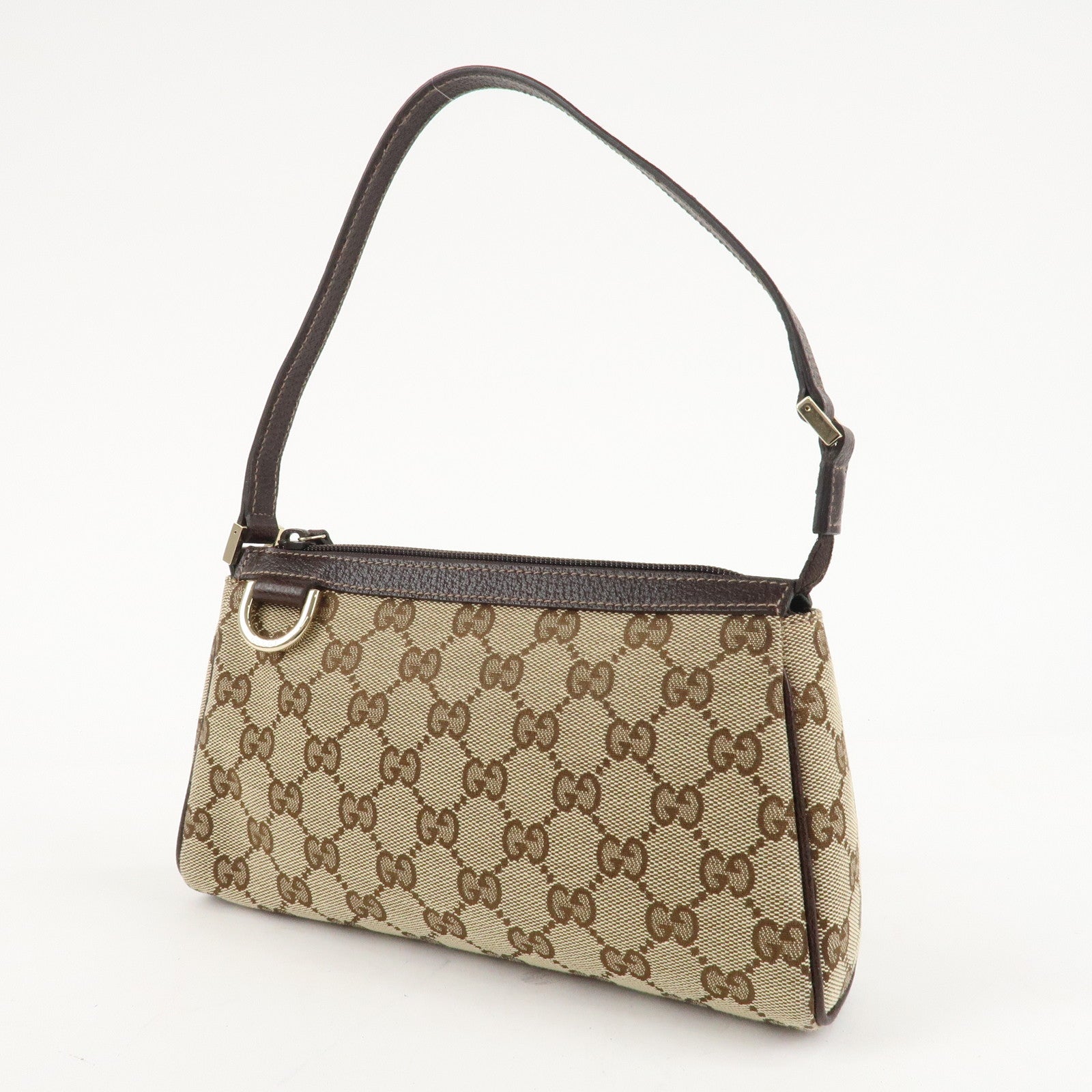 GUCCI Abbey GG Canvas Leather Shoulder Bag Beige Dark Brown 145750