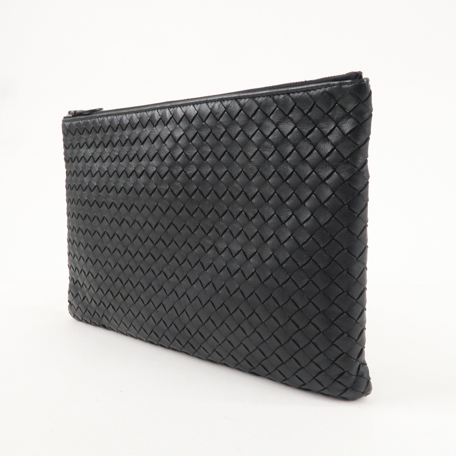 BOTTEGA VENETA Intrecciato Leather Clutch Bag Black 522250