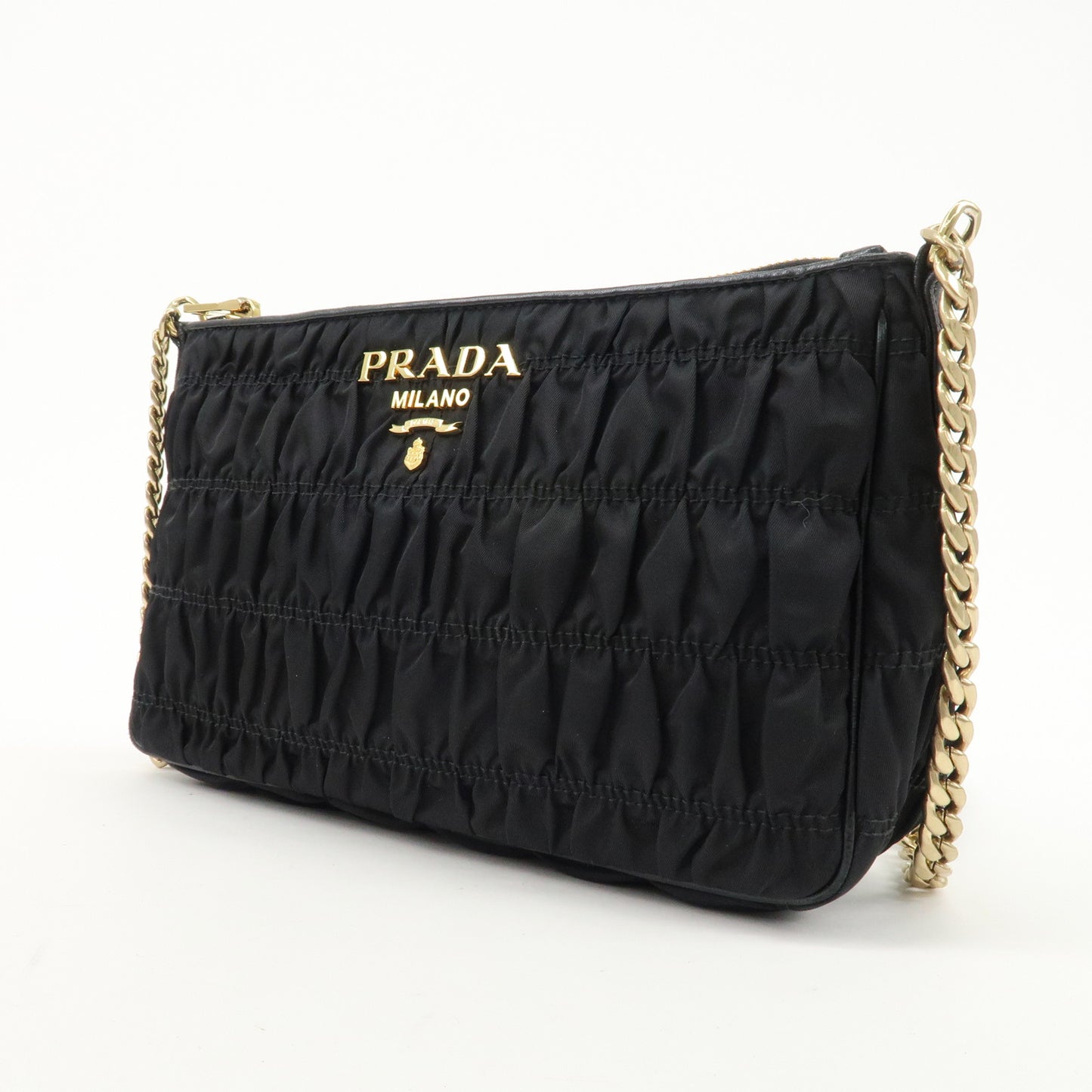 PRADA Nylon Leather Chain Shoulder Bag Black 1BH152