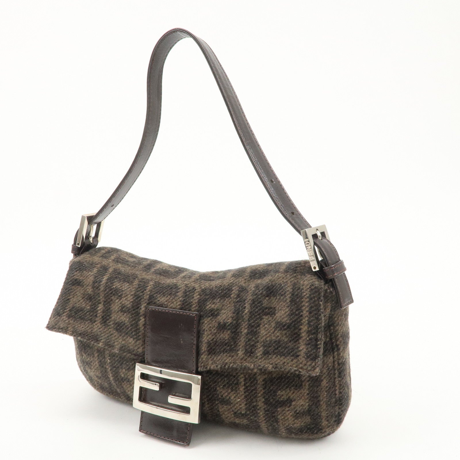 FENDI Mamma Buguette Zucca Wool Leather Shoulder Bag 26424