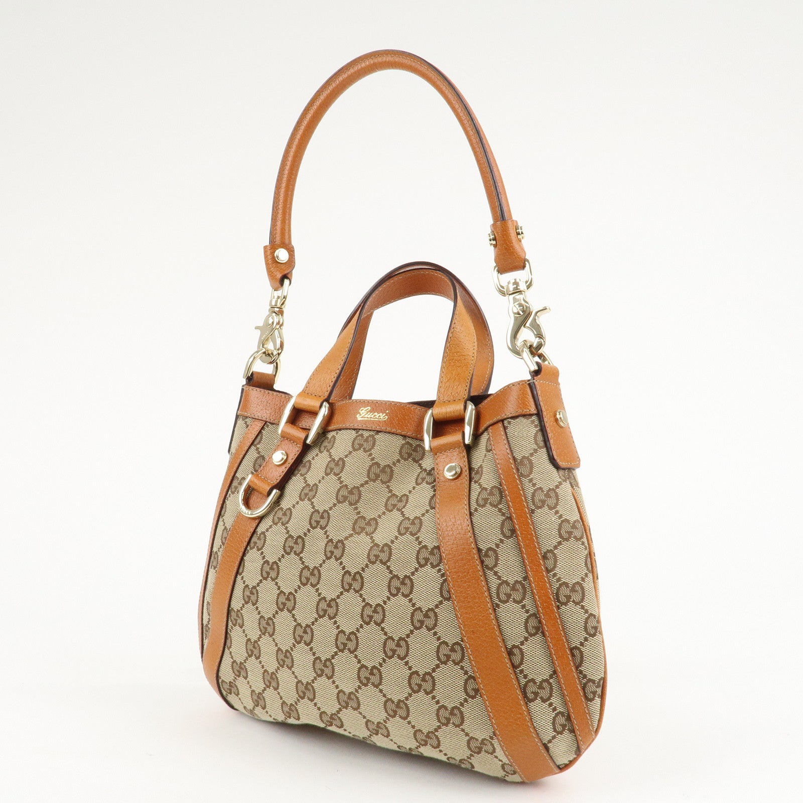 GUCCI GG Canvas Leather 2Way Shoulder Bag Beige Brown 146246