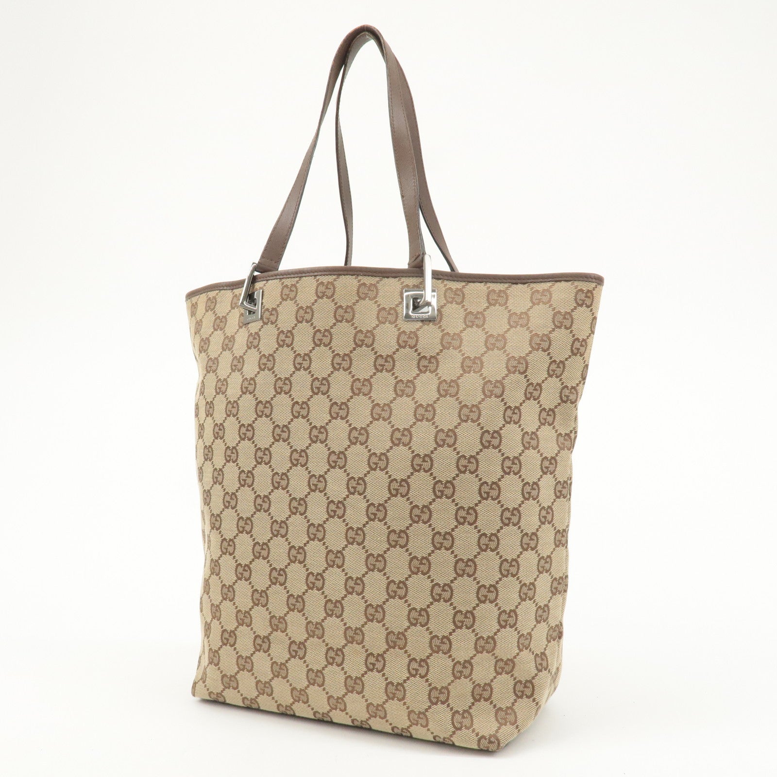 GUCCI GG Canvas Leather Tote Bag Beige Brown 31243