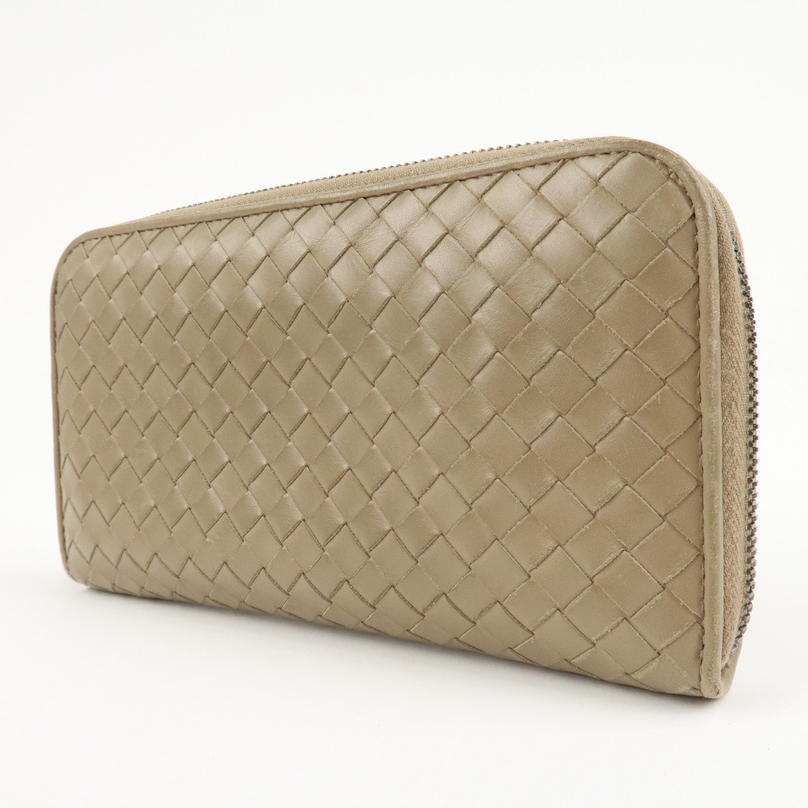 BOTTEGA VENETA Intrecciato Leather Zip Around Long Wallet Beige Used