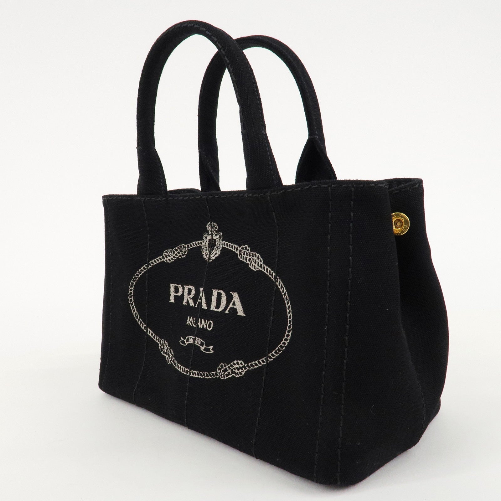 PRADA Logo Canapa Canvas 2way Tote Bag Hand Bag Black BN2642