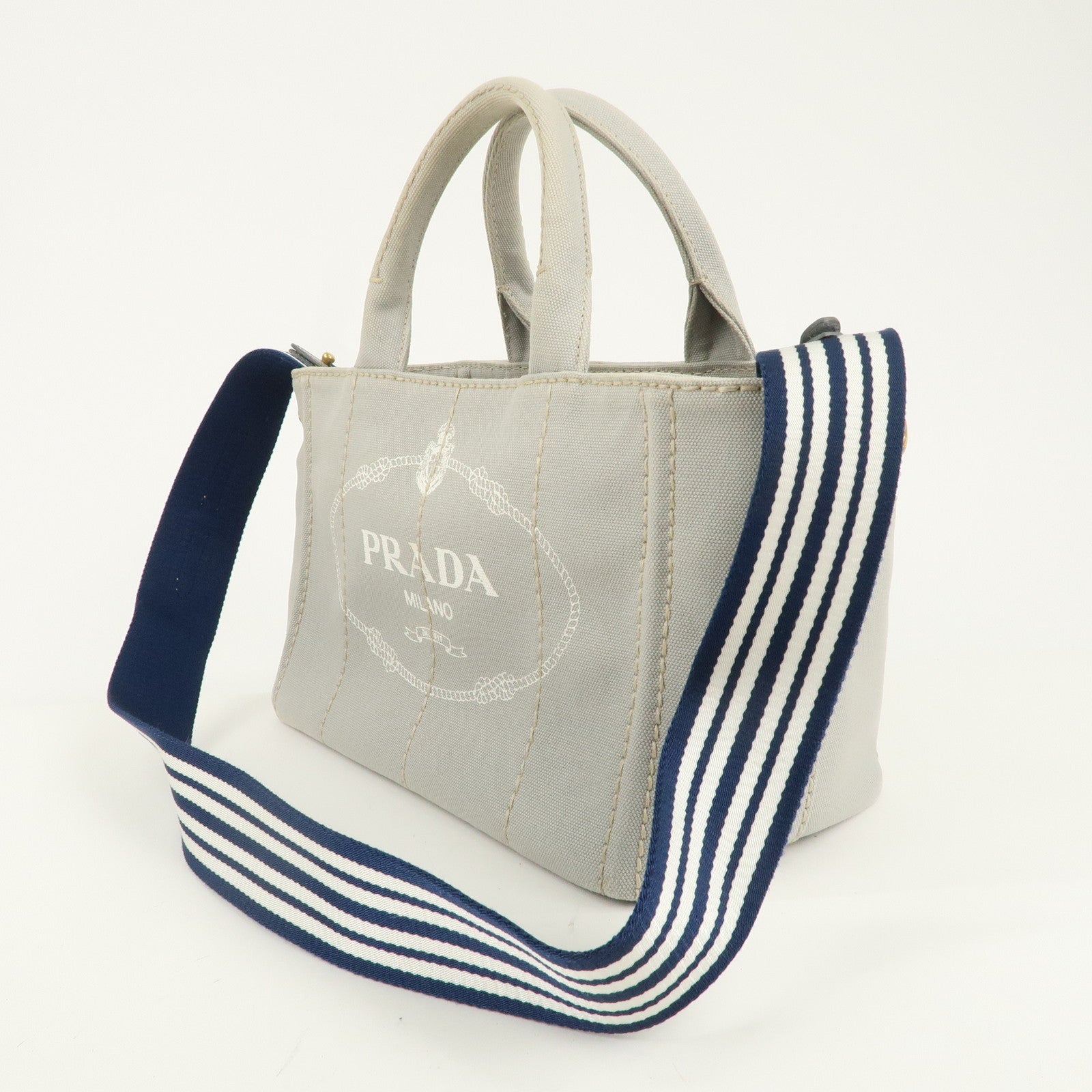 PRADA Canapa Mini Canvas 2Way Bag Tote Bag Gray Navy 1BG439