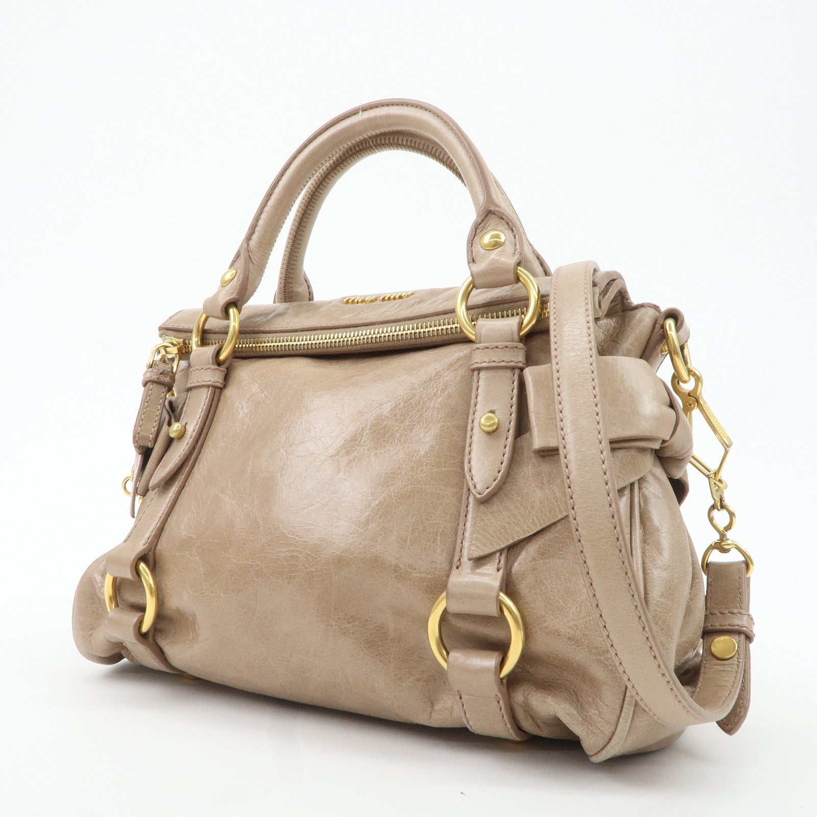 MIU MIU Leather 2Way Bag Hand Bag Shoulder Bag Beige