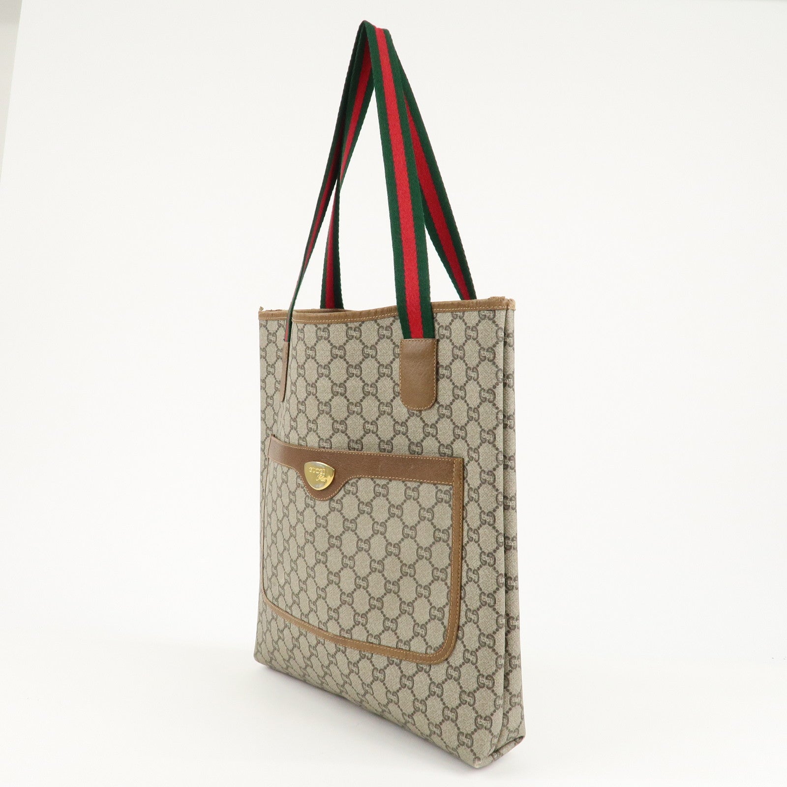 GUCCI Sherry GG Plus Leather Old Gucci Tote Bag Beige Brown