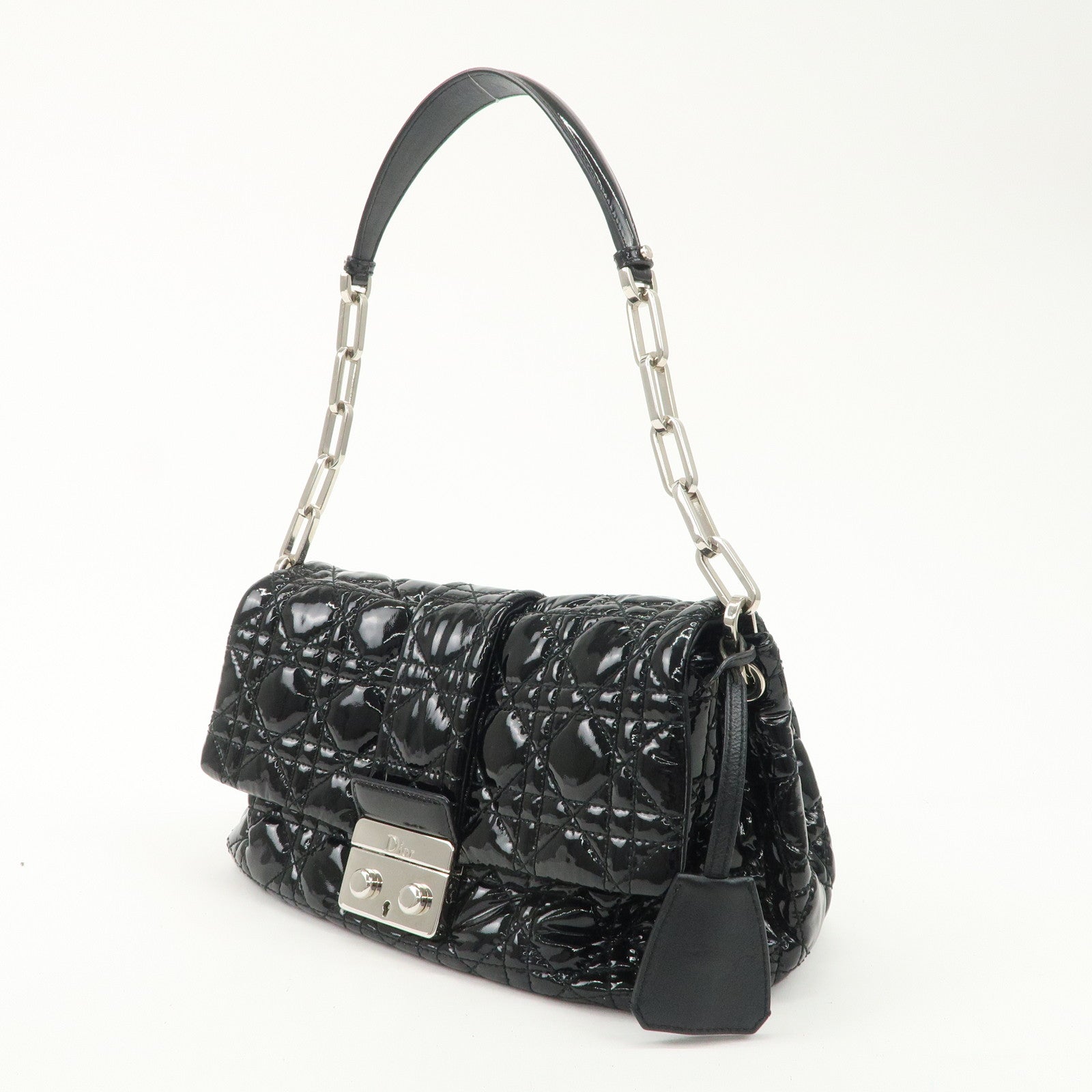 Christian Dior New Lock Cannage Patent Leather Chain Shoulder Bag Used