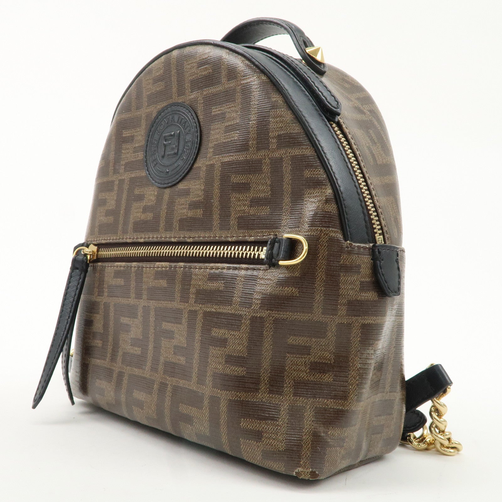 FENDI Zucca Print PVC Leather Chain Backpack Brown 8BZ038