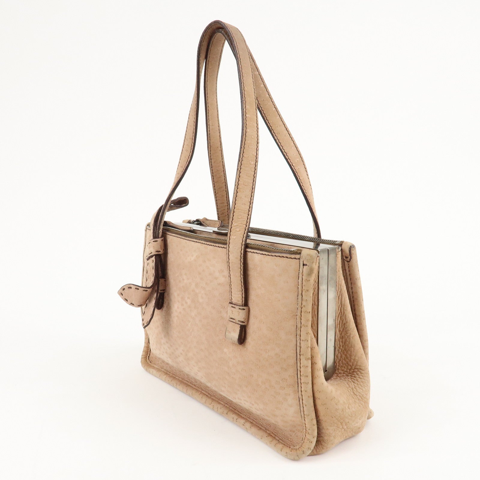 PRADA Logo Suede Clasp Tote Bag Hand Bag Beige BR1935 F/S