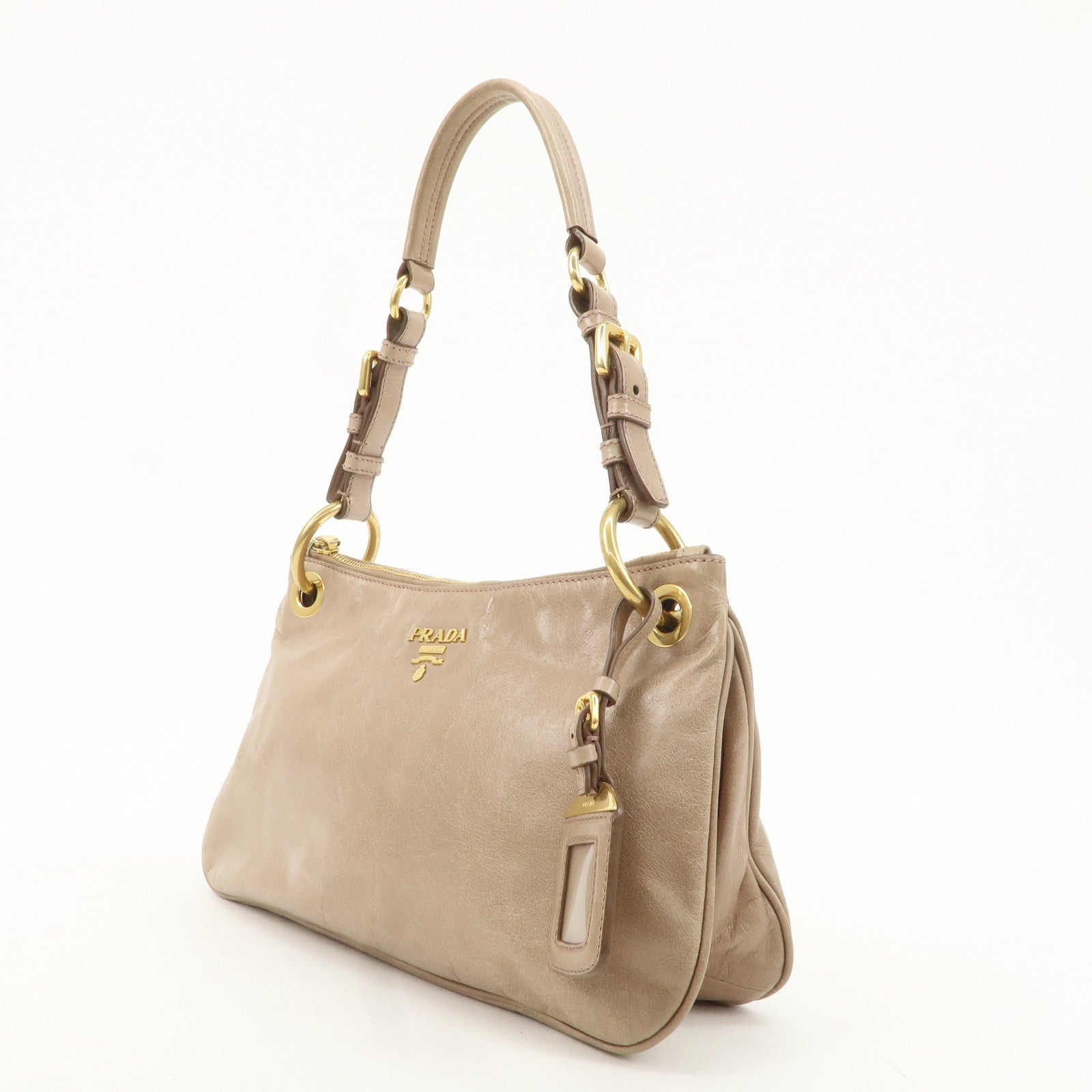 PRADA Leather Shoulder Bag Hand Bag Beige BR4984