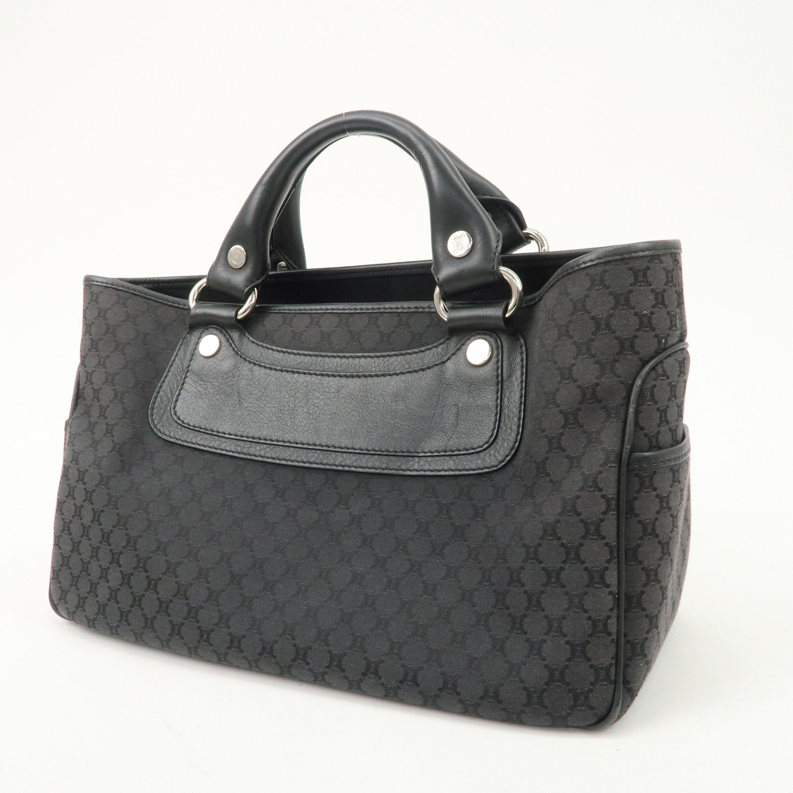 CELINE Macadam Canvas Leather Hand Bag Tote Bag Black CE00/23 Used