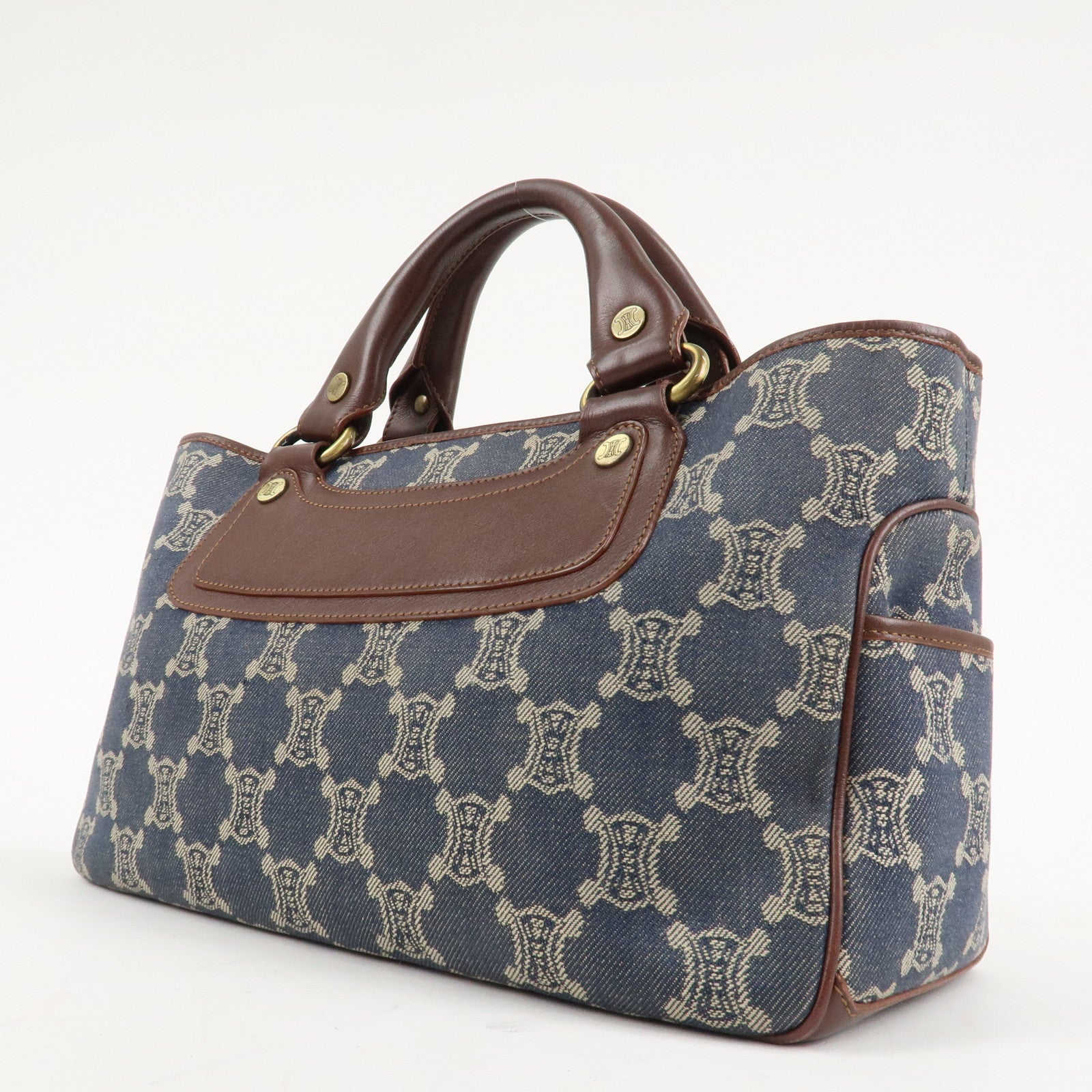 CELINE Macadam Denim Leather Boogie Bag Tote Bag Blue Brown Used