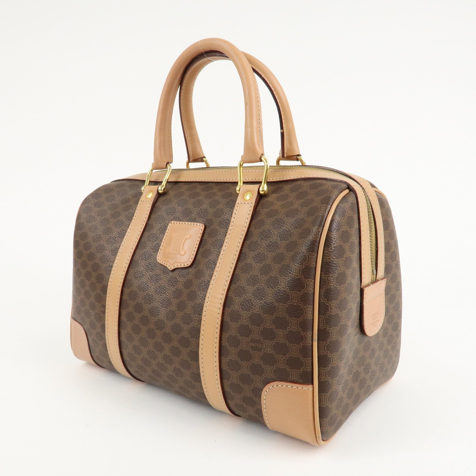 CELINE Macadam PVC Leather Boston Bag Hand Bag Brown Used