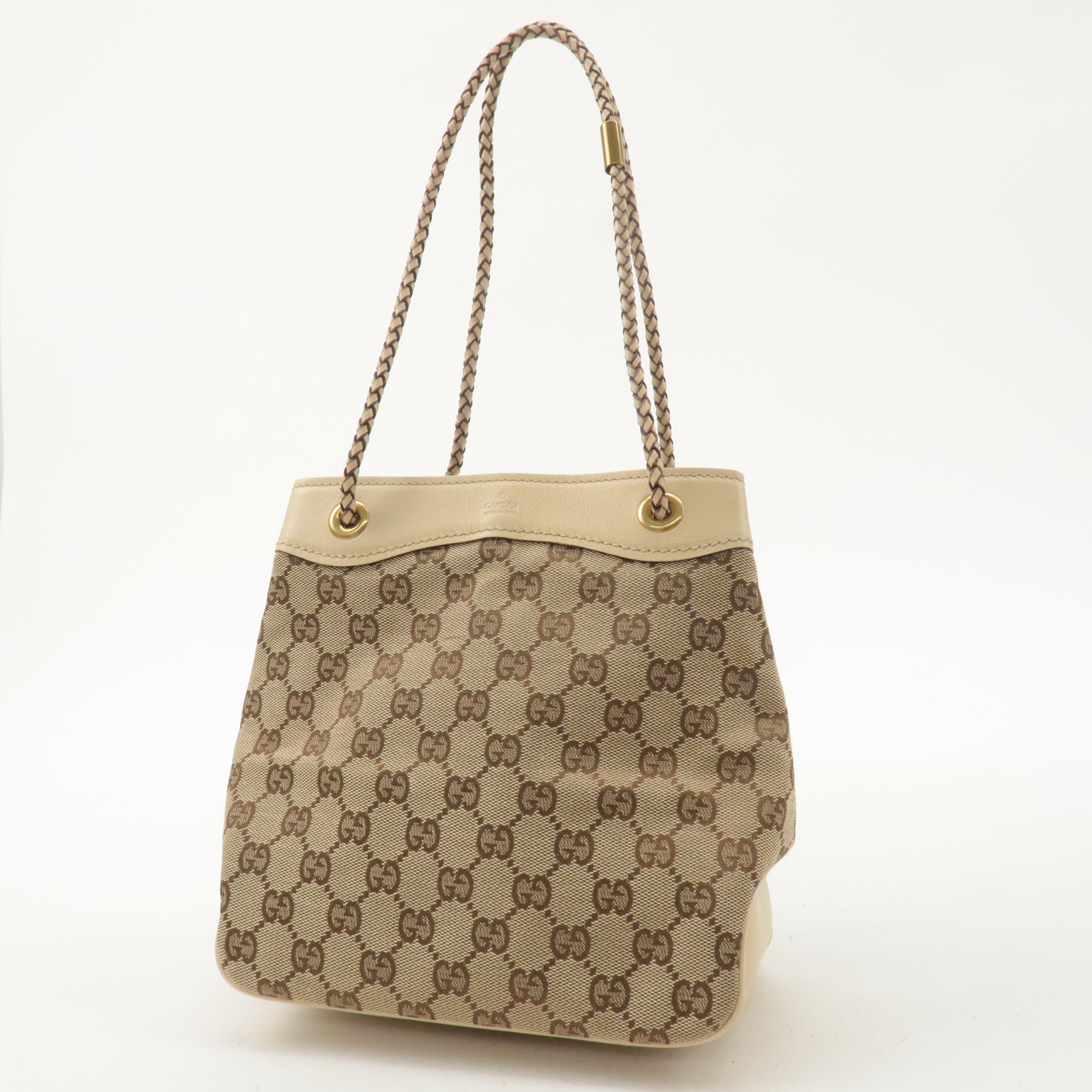 GUCCI GG Canvas Leather Shoulder Bag Hand Bag Beige 109143