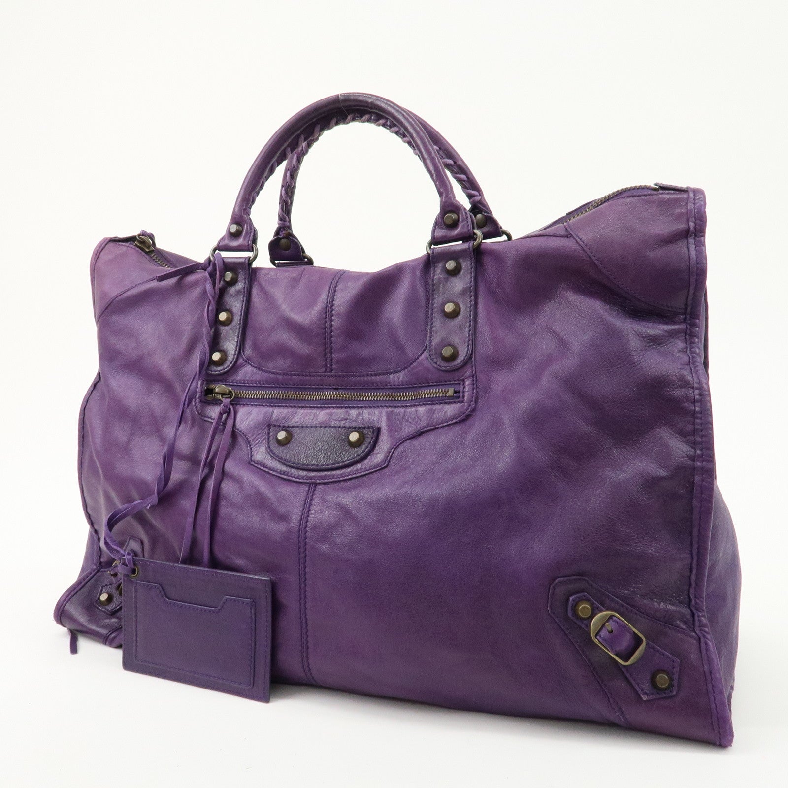 BALENCIAGA Leather The Weekender Tote Bag Purple 110506