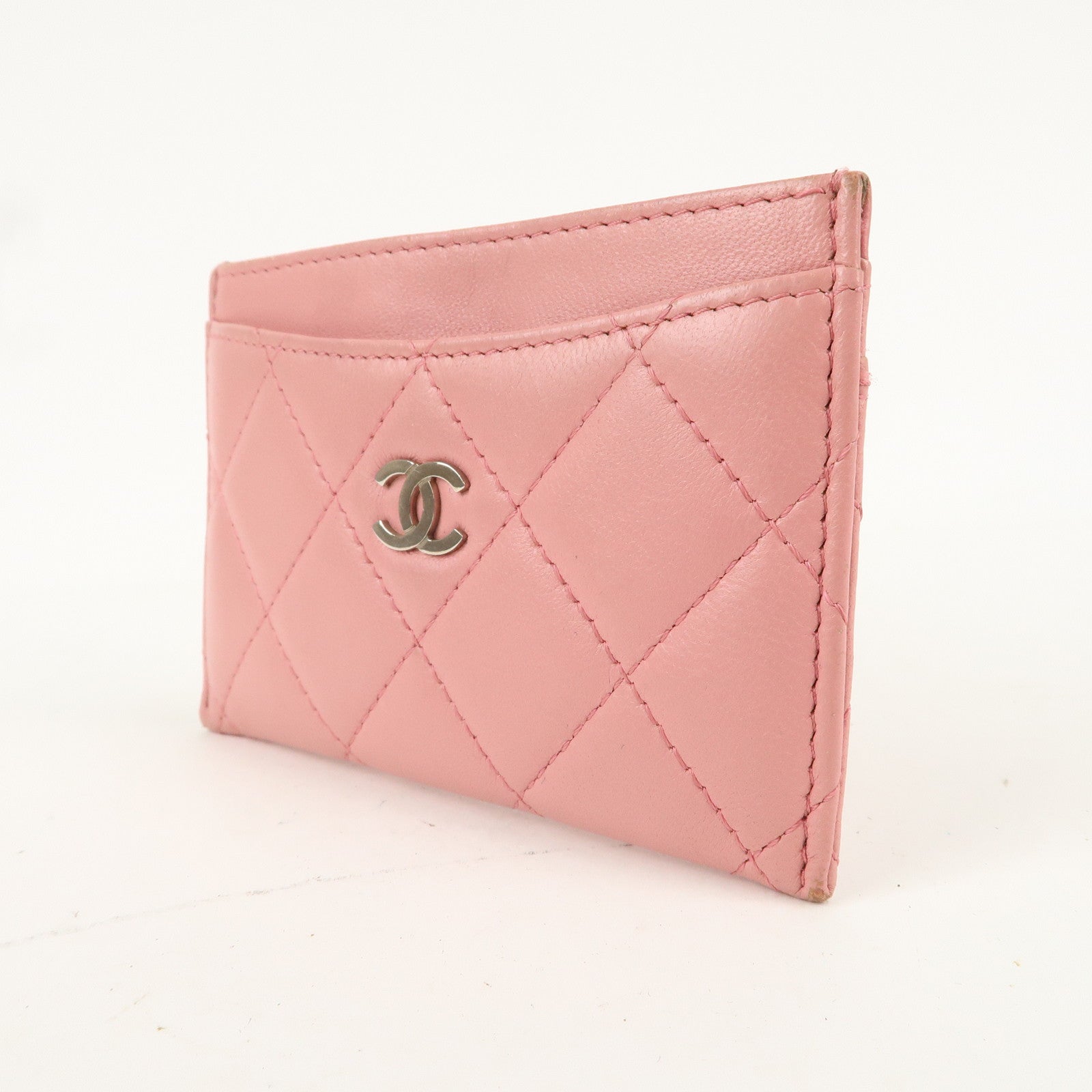 CHANEL Matelasse Leather Card Case Pink Gold A31510