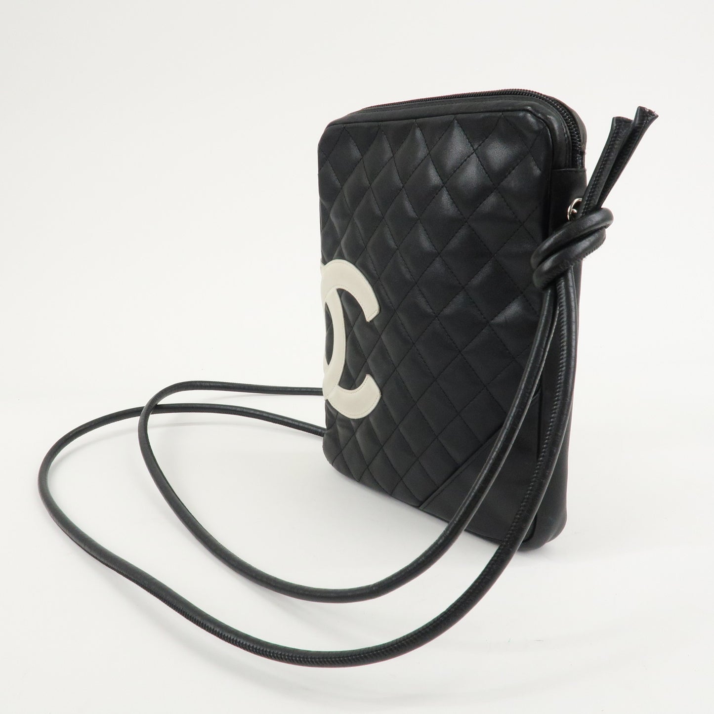 CHANEL Cambon Line Lamb Skin Shoulder Bag Pouch Black