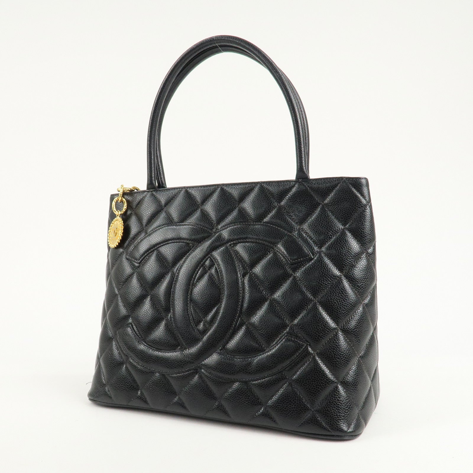 CHANEL Caviar Skin Matelasse Tote Bag Hand bag Black A01804