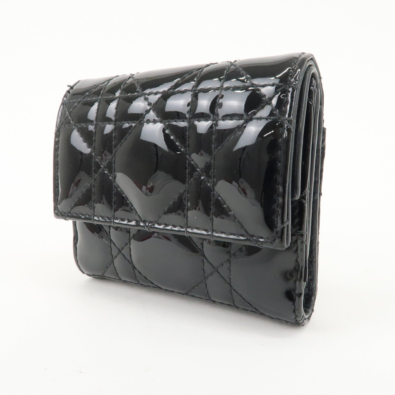 Christian Dior Cannage Patent Leather Lotus Wallet Black