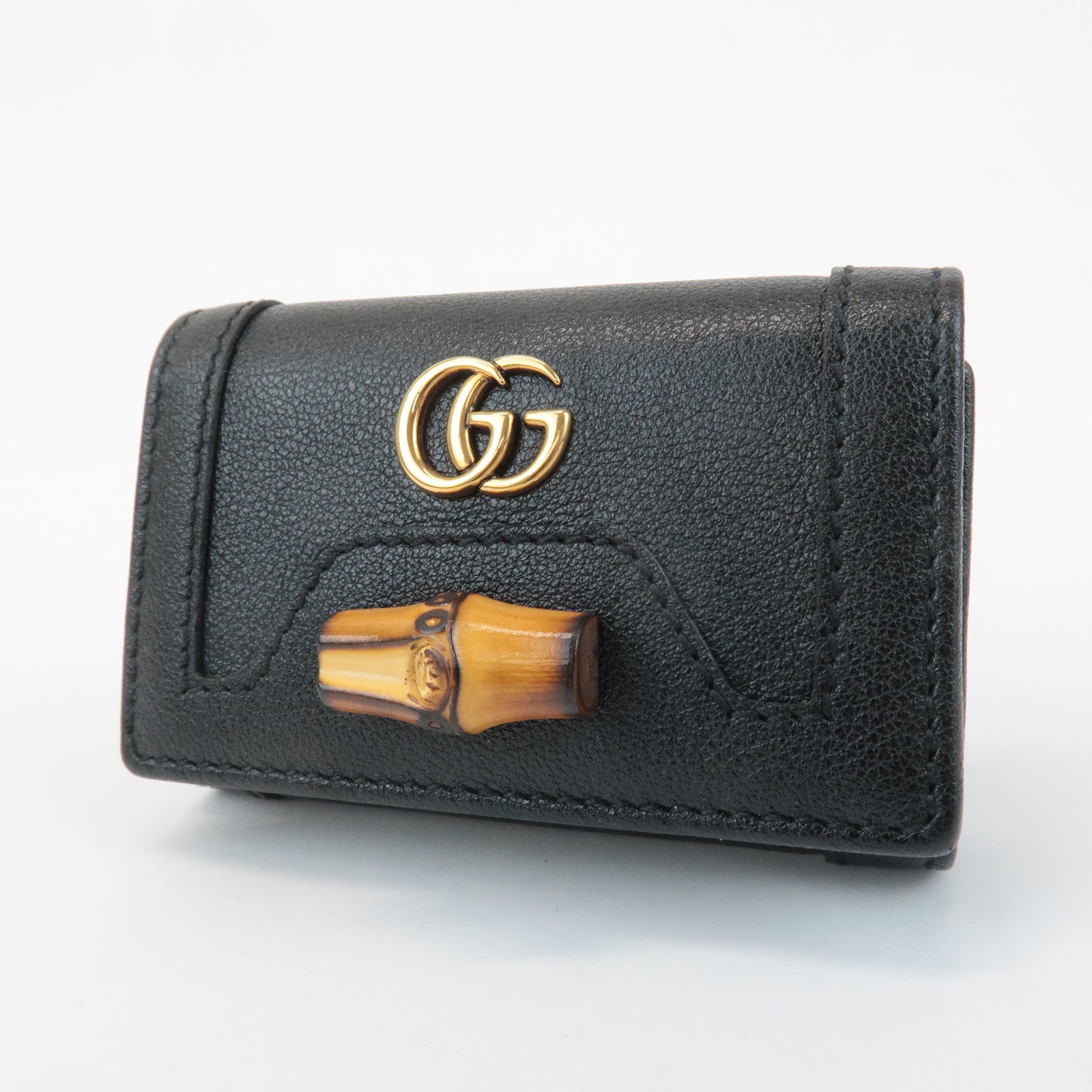 GUCCI GG Marmont Bamboo Leather 6 Rings Key Case Black 658636 Used