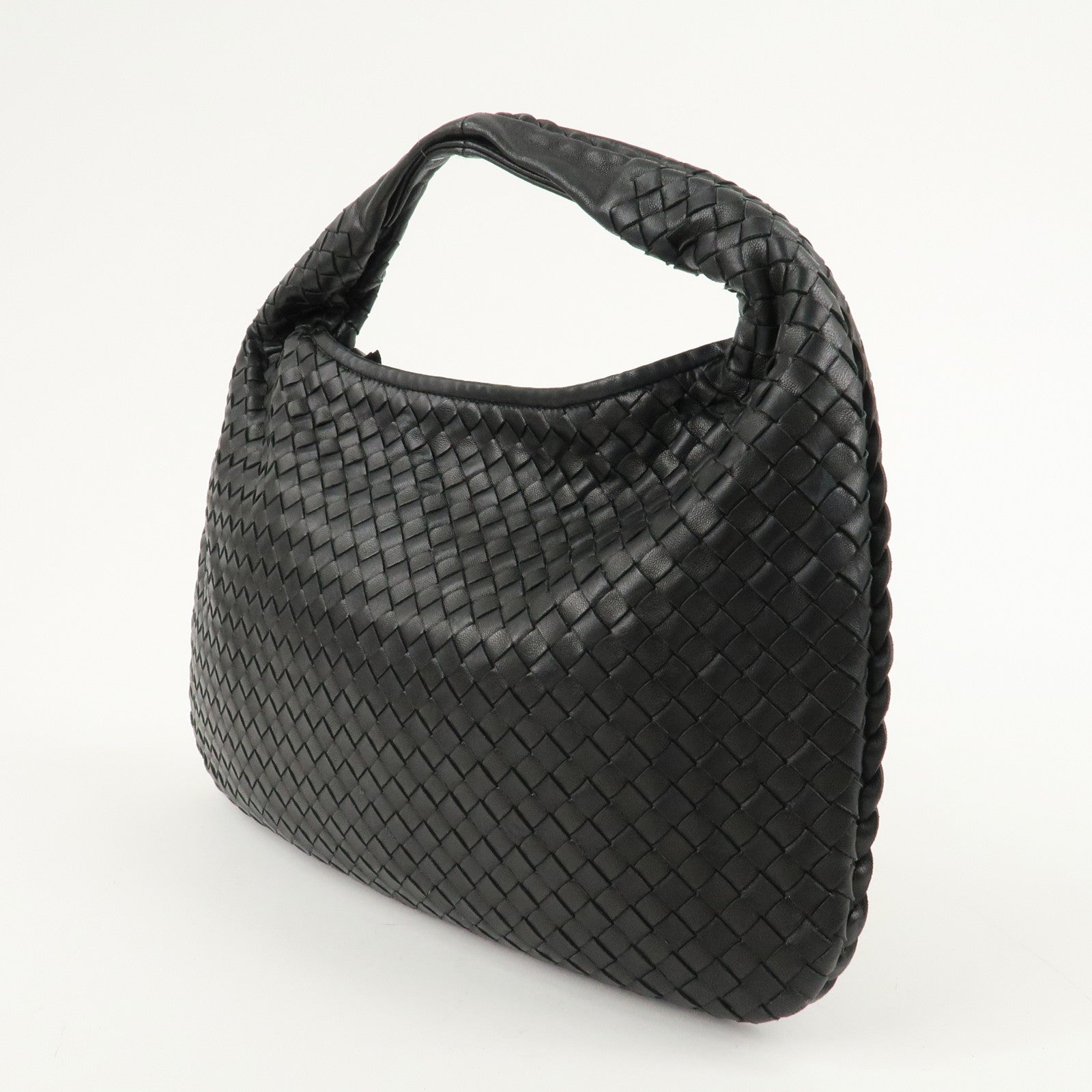 BOTTEGA VENETA Hobo Intrecciato Leather Shoulder Bag Black 115653