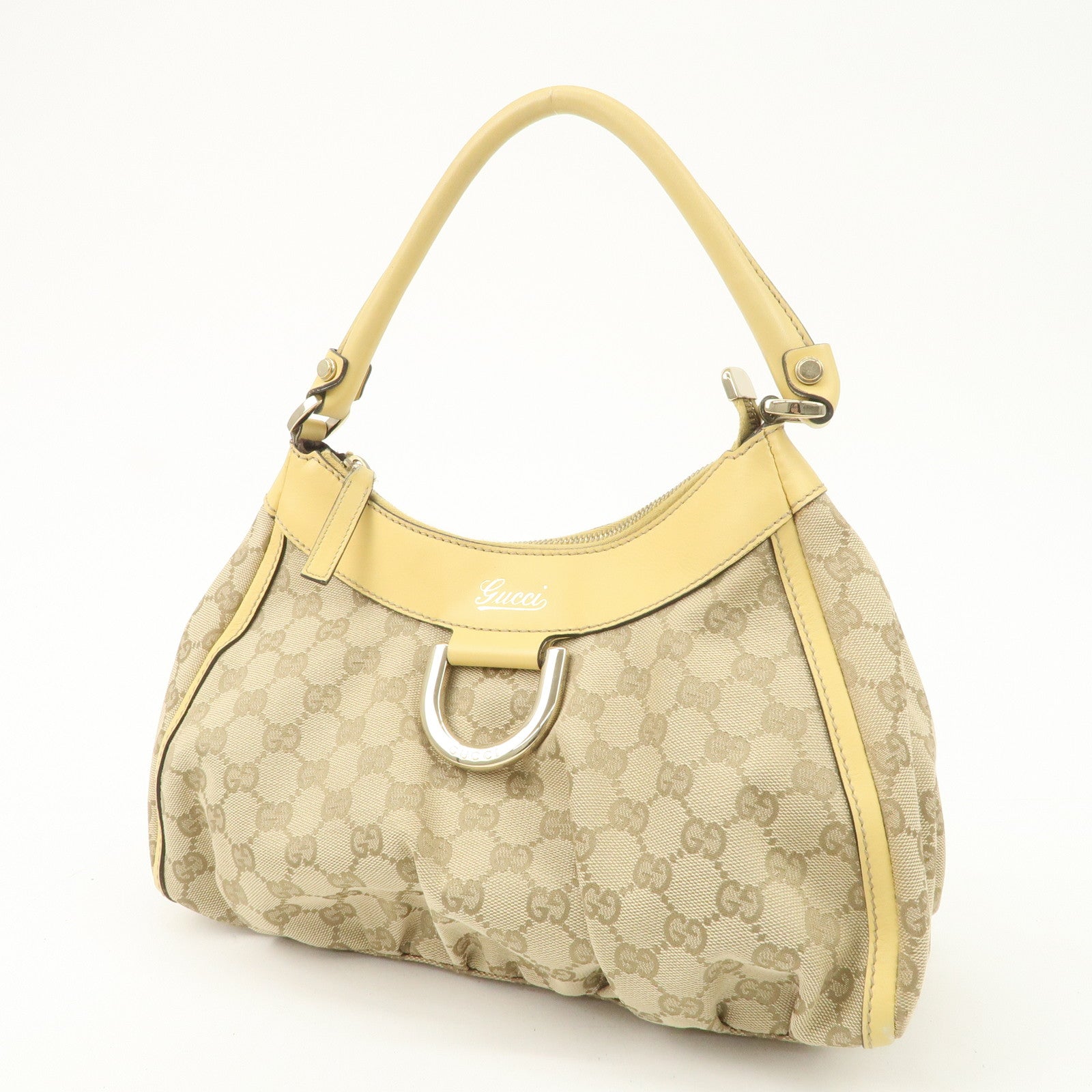 GUCCI Abbey GG Canvas Leather Shoulder Bag Beige Yellow 190525 Used