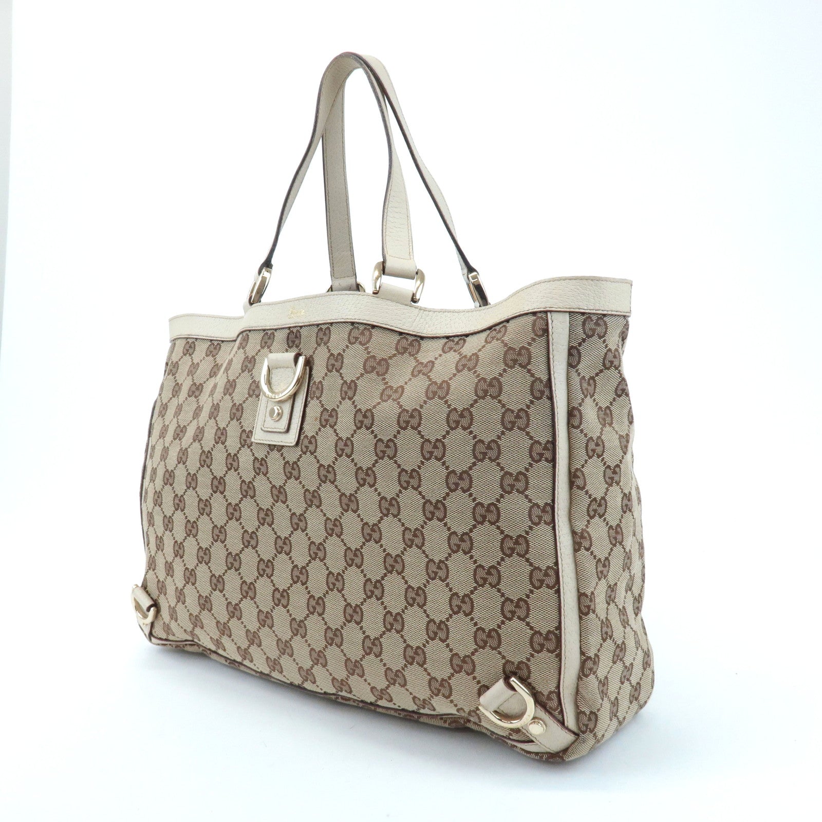 GUCCI Abbey Line GG Canvas Leather Tote Bag Beige 141472