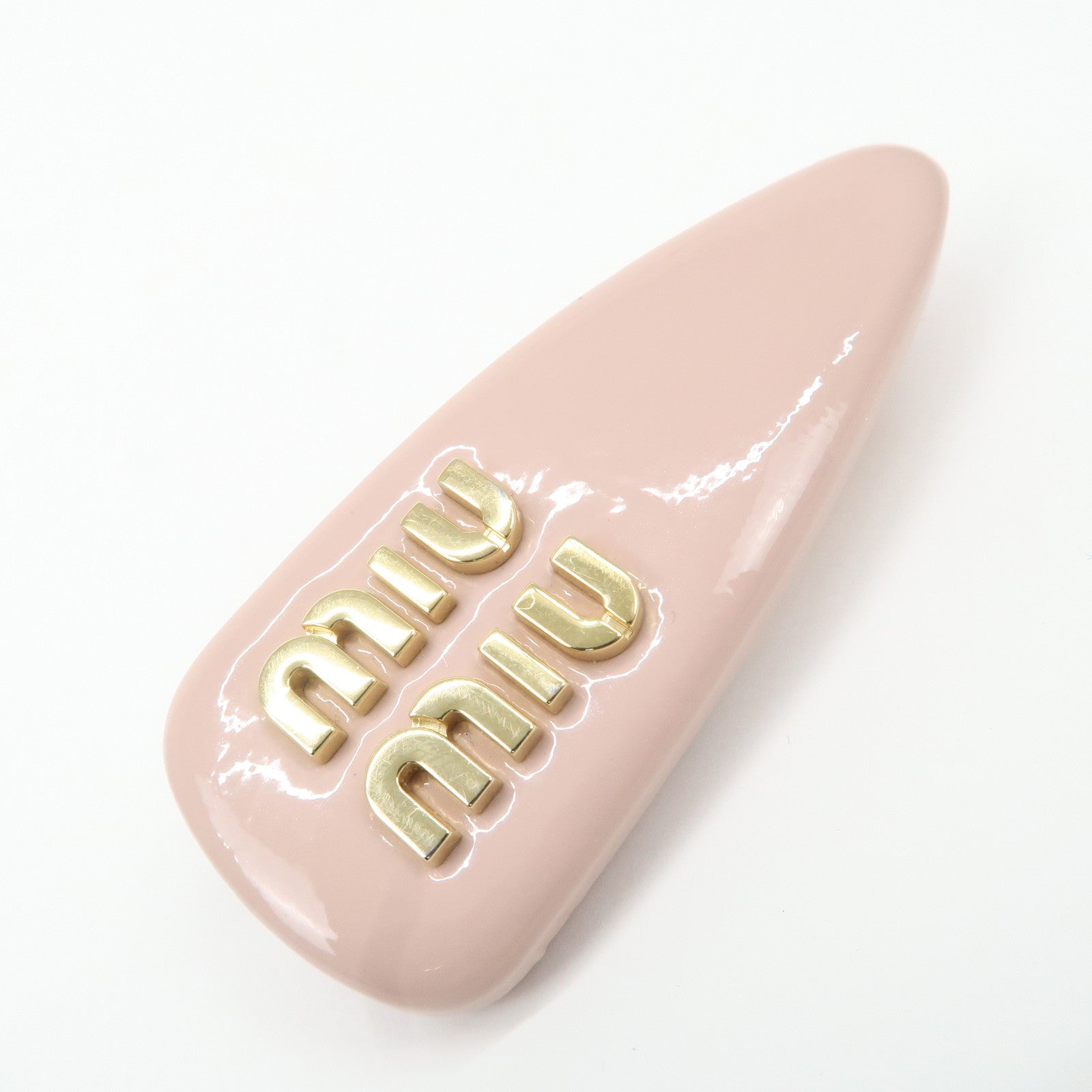 MIU MIU Patent Leather Hair Clip Pink Beige