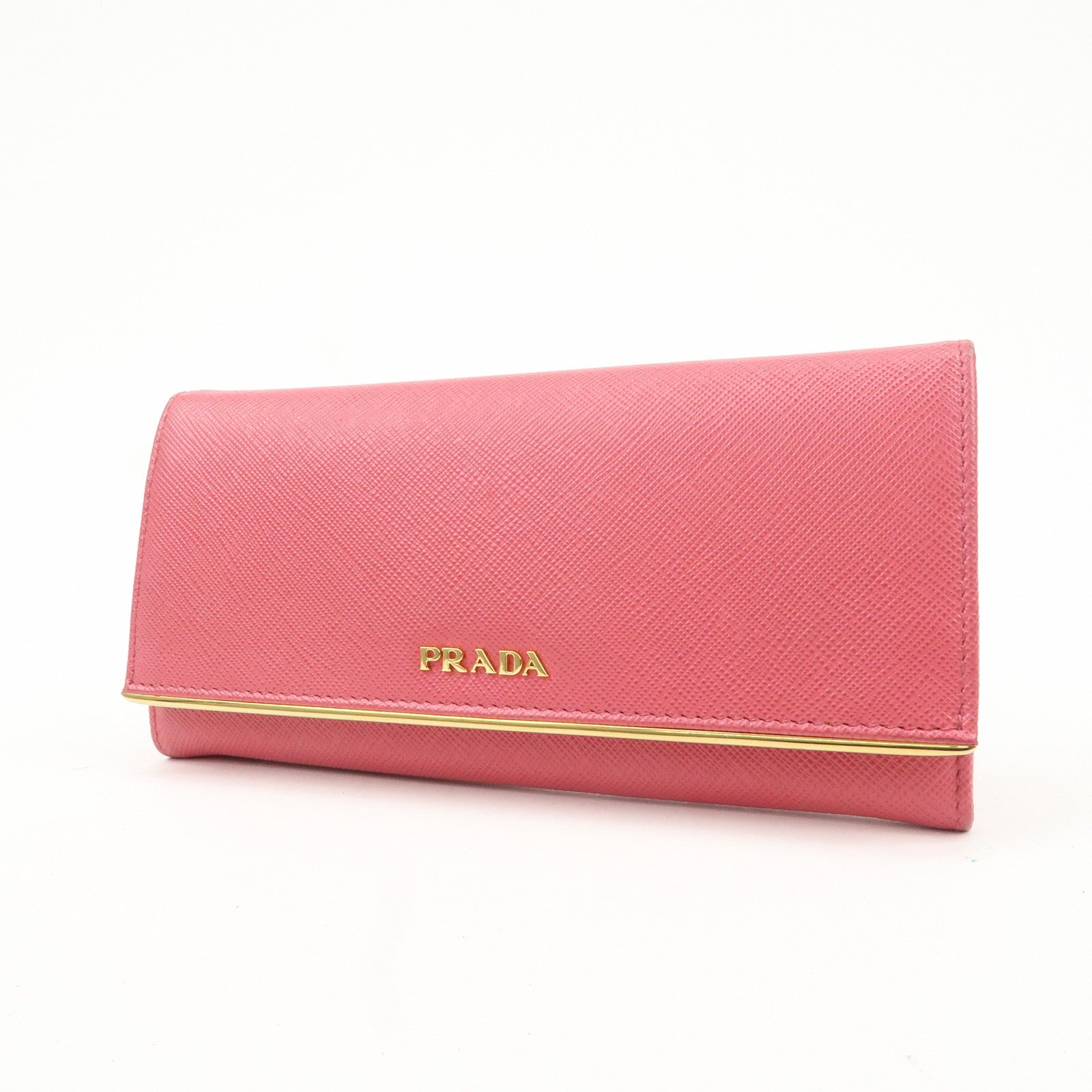 PRADA Saffiano Leather Bi Fold Long Wallet Pink 1MH132