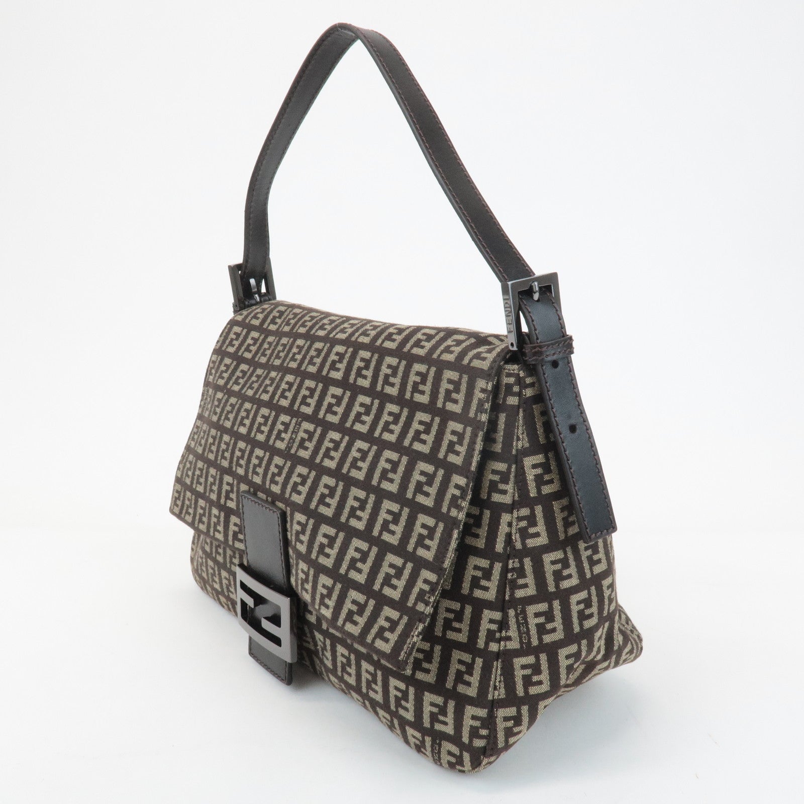 FENDI Mamma Baguette Zucchino Canvas Leather Shoulder Bag 8BR001 Used