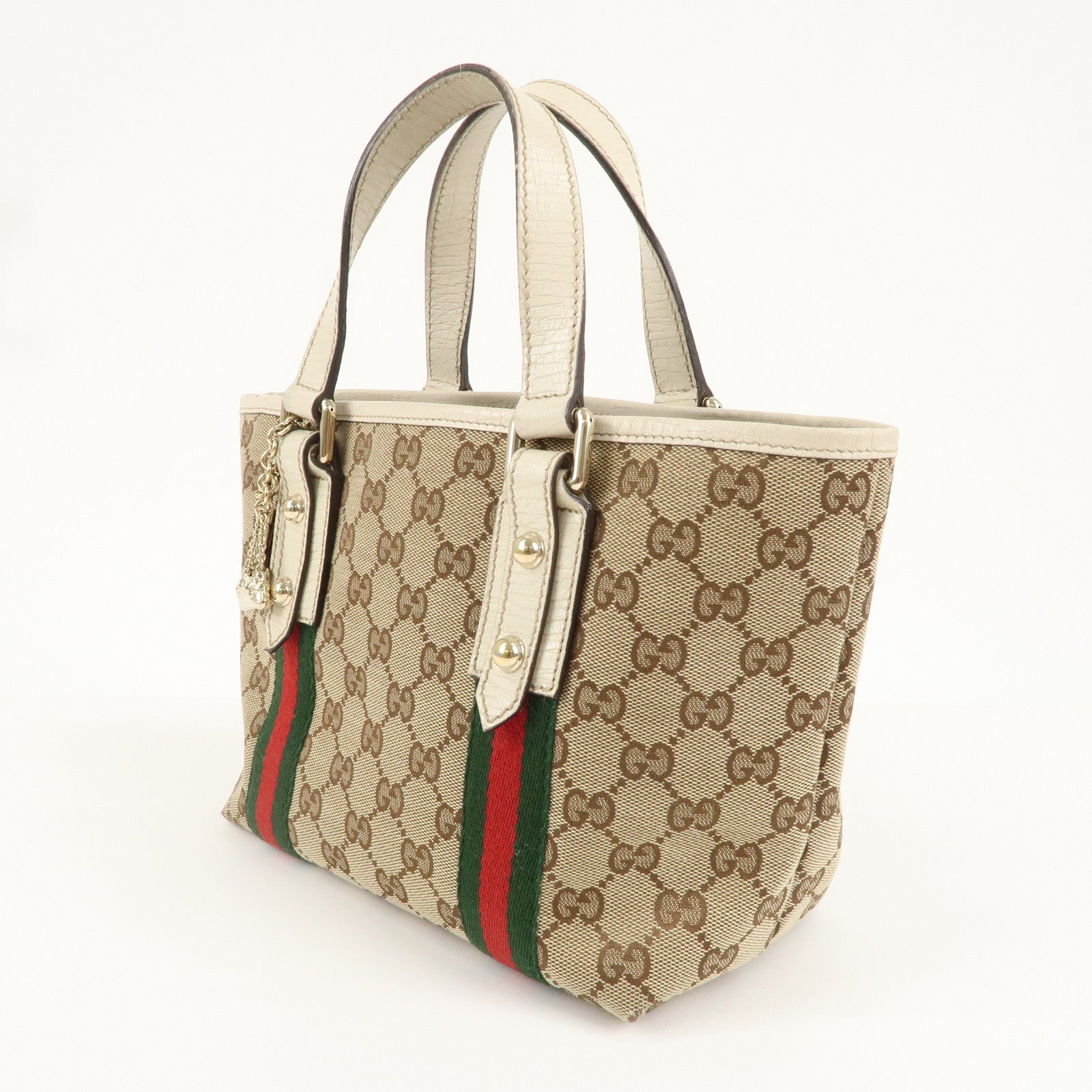 GUCCI GG Canvas Leather Hand Bag Mini Tote Beige Ivory 139261