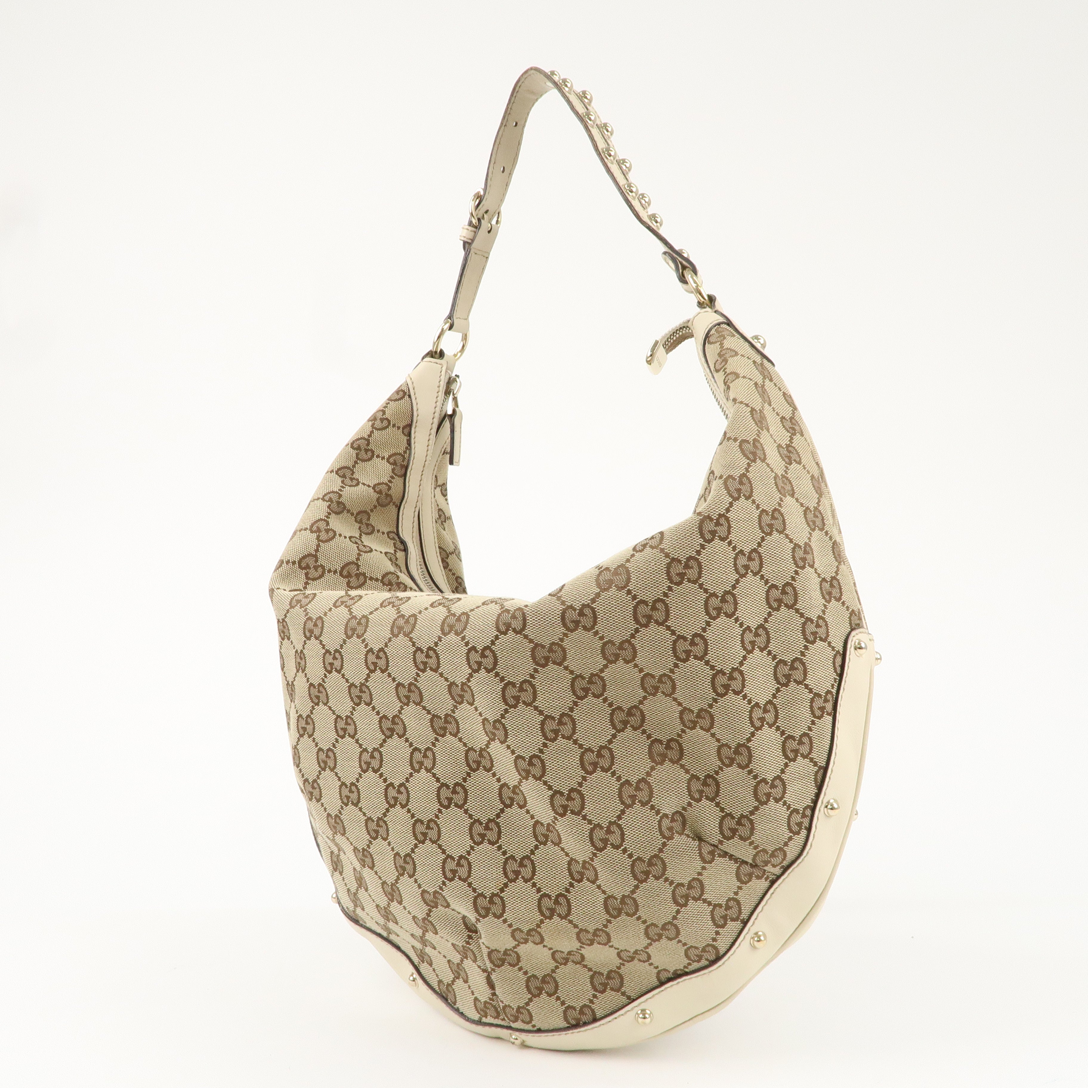 GUCCI GG Canvas Leather Shoulder Bag Beige Ivory 159406