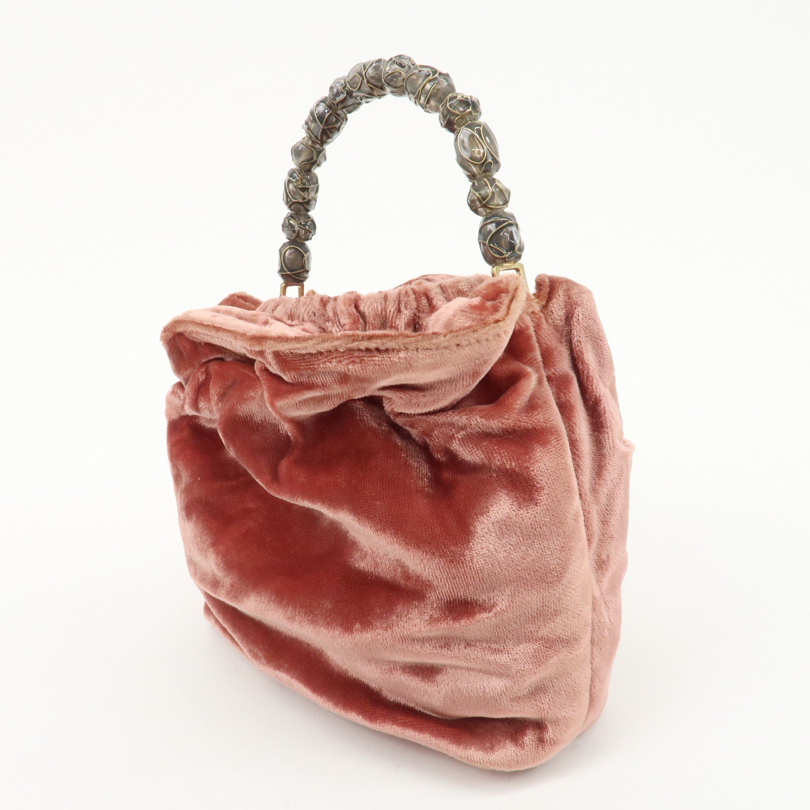 Christian Dior Satin Velour Hand Bag Pink Brown Small Used