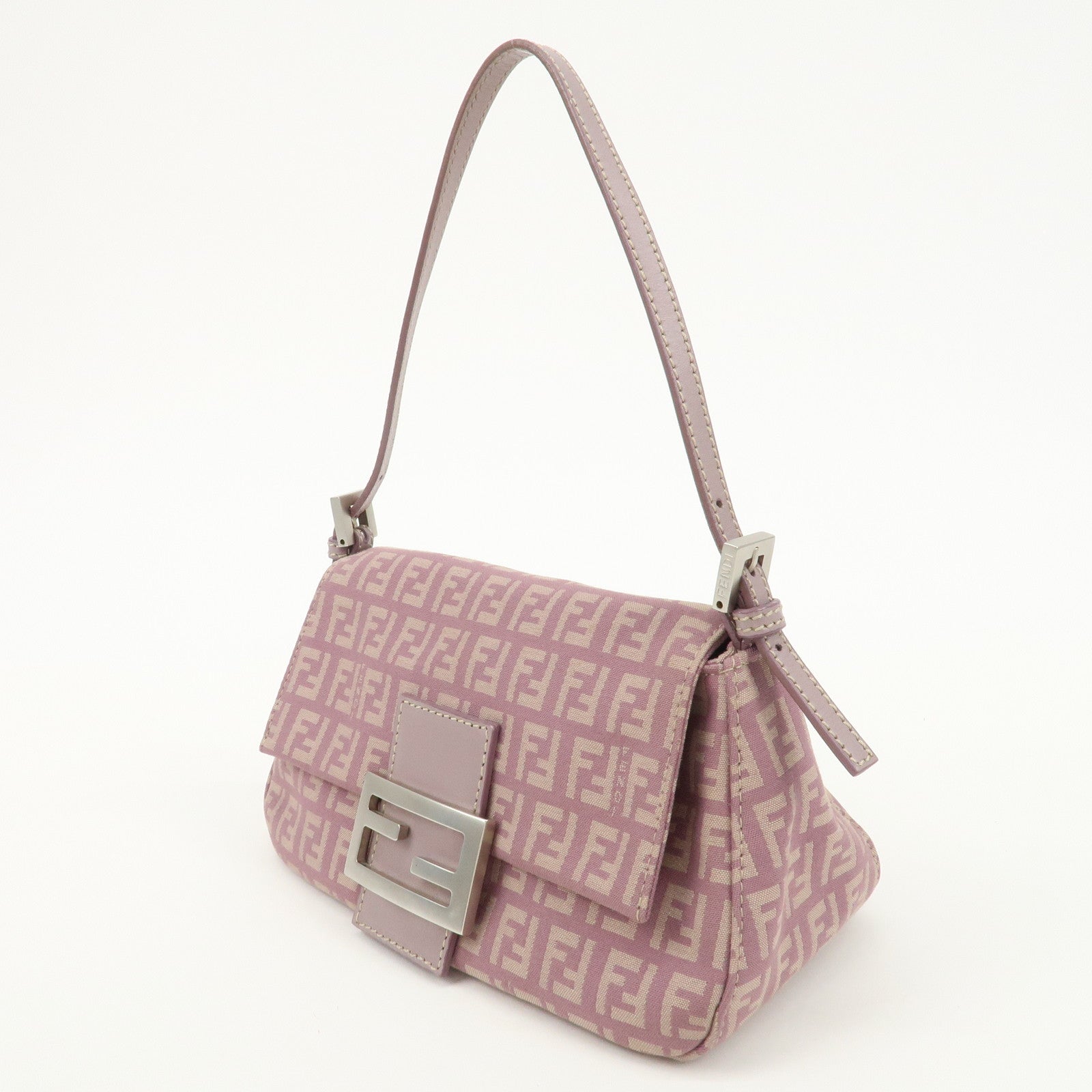 FENDI Zucchino Canvas Leather Mini Mamma Baguette Purple 8BR180