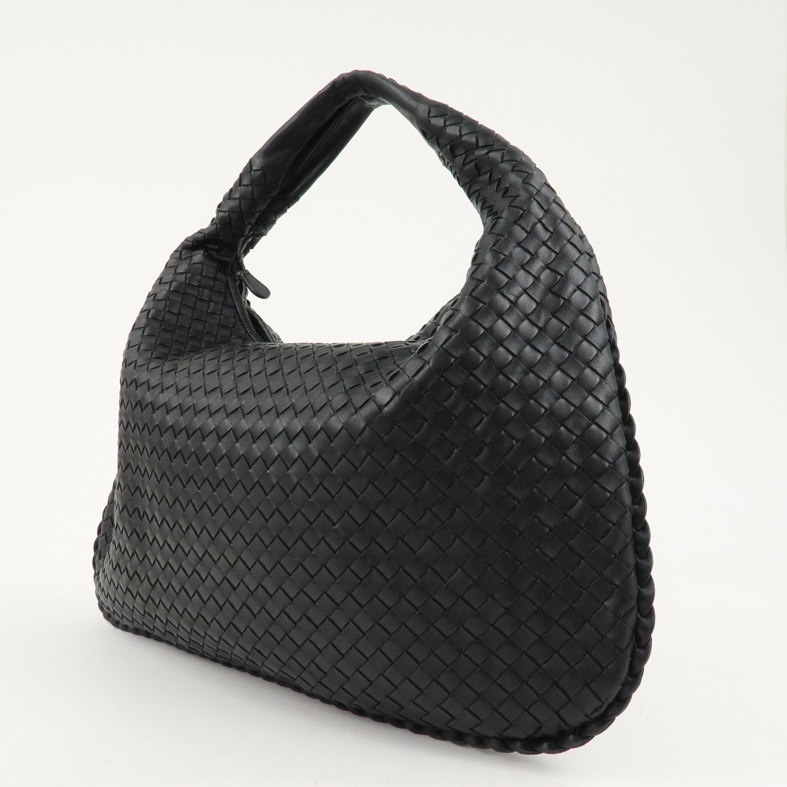 BOTTEGA VENETA Hobo Intrecciato Leather Shoulder Bag Black 115654