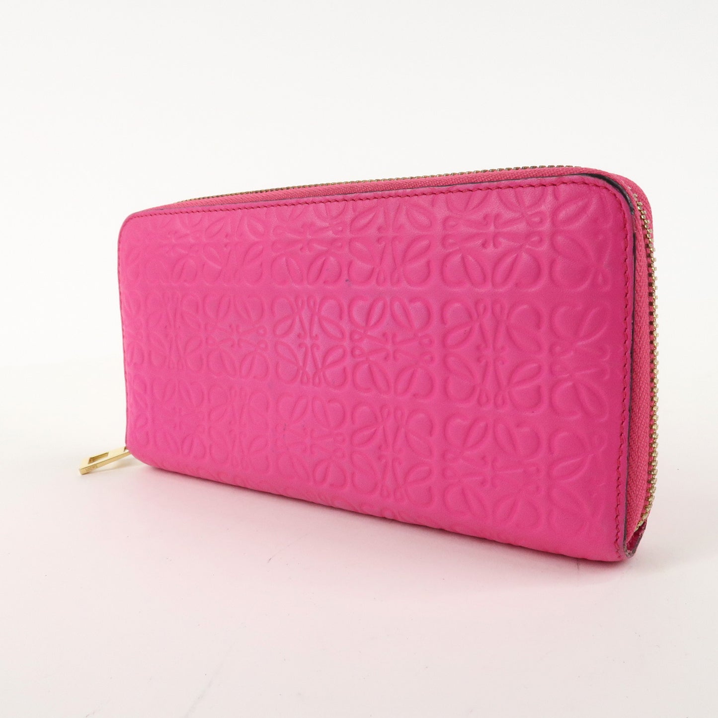 LOEWE Anagram Leather Bi-fold Round Zipper Long Wallet Pink