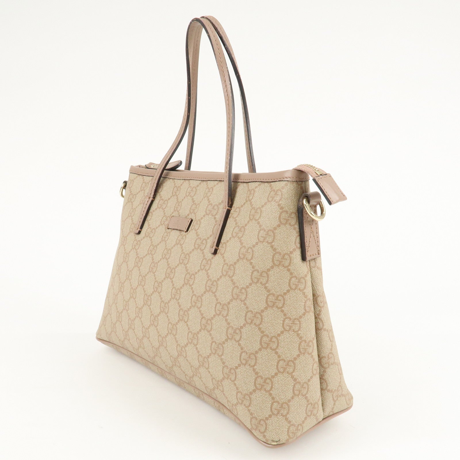 GUCCI GG Canvas Leather 2Way Bag Tote Bag Pink Beige 353440