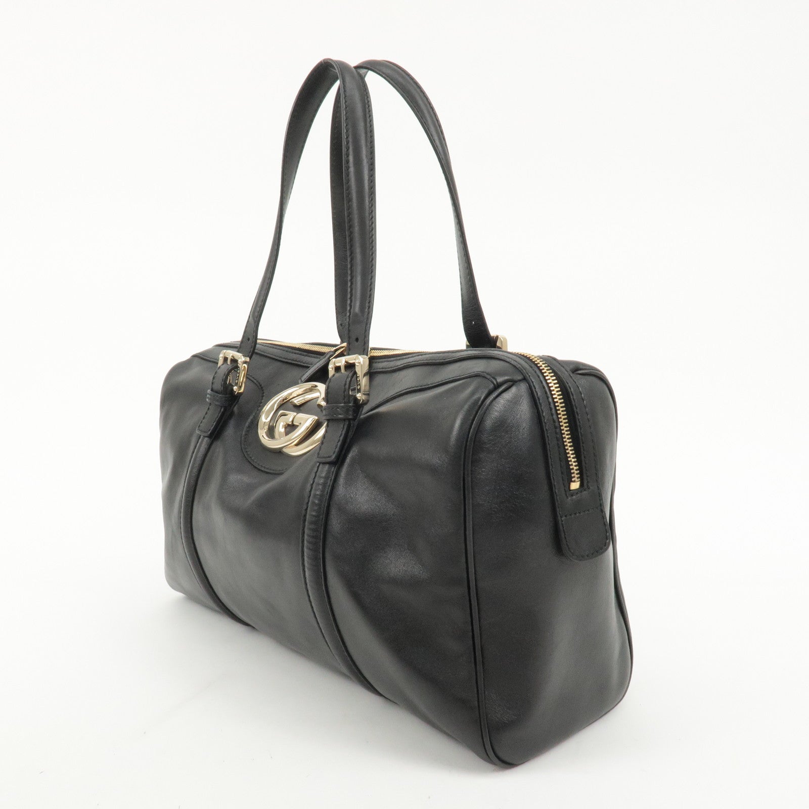 GUCCI Interlocking G Leather Boston Bag Hand Bag Black 170010