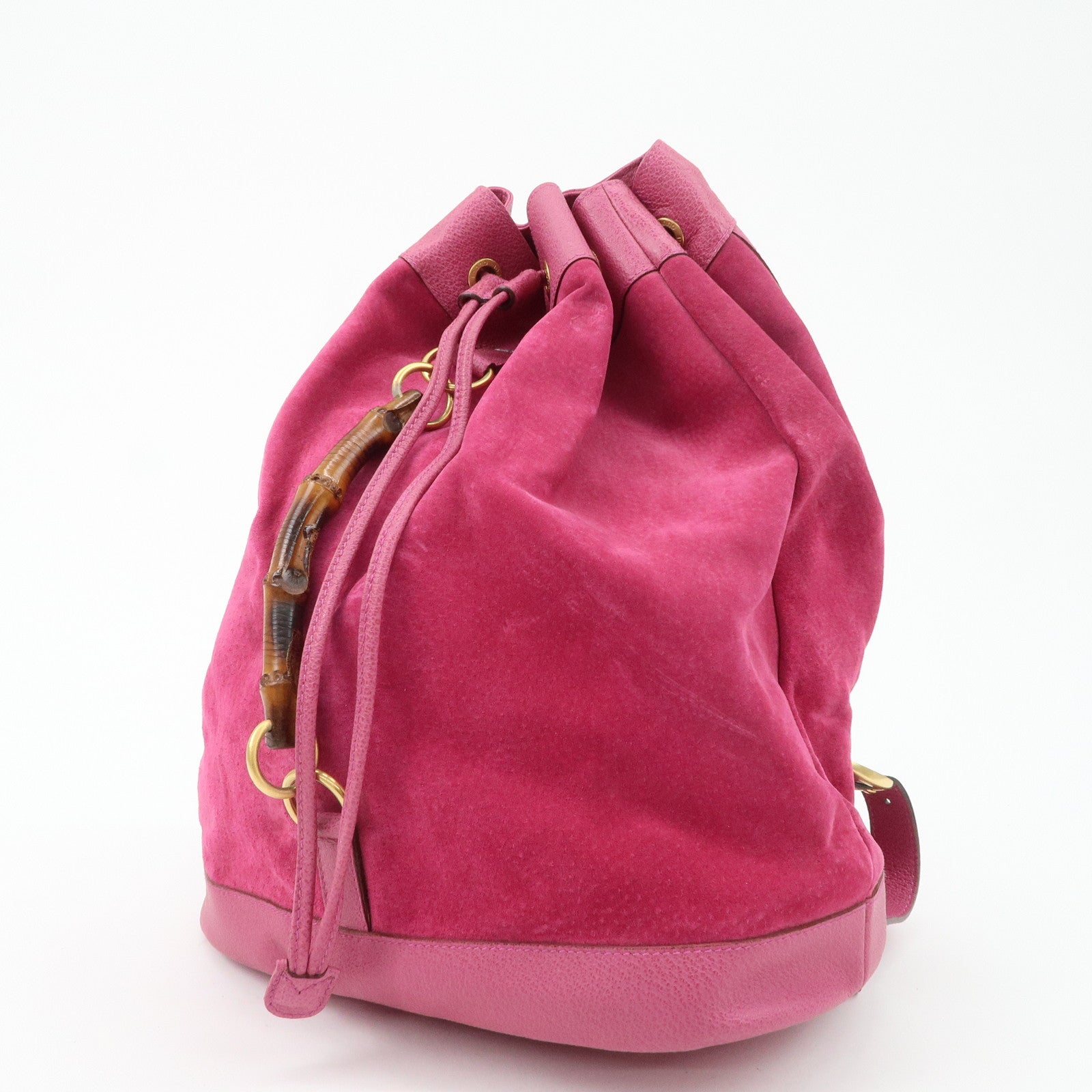 GUCCI Bamboo Suede Leather Back Pack Pink 003.2855.0043 Used